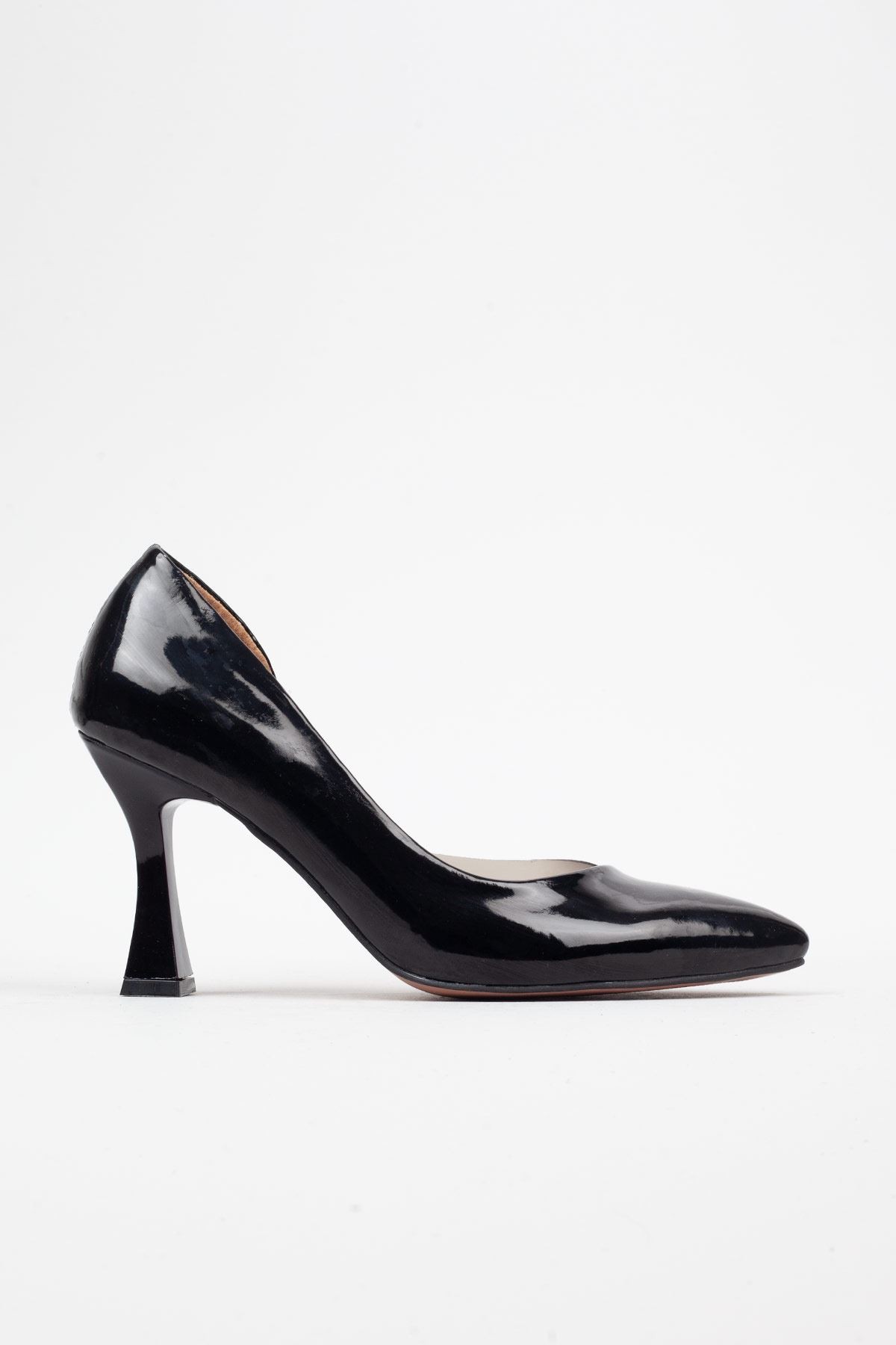 Kadın Siyah Rugan Yanı Şeffaf 10 cm Topuklu Ayakkabı