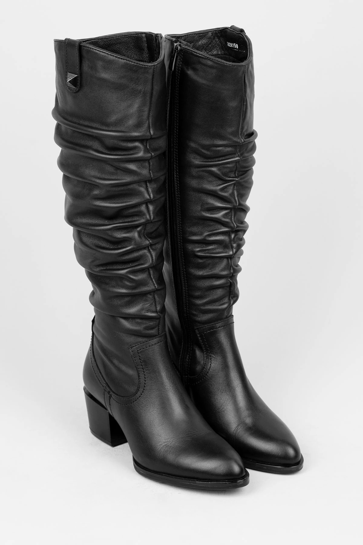 Kadın Hakiki Deri Büzgülü Siyah Uzun Çizme