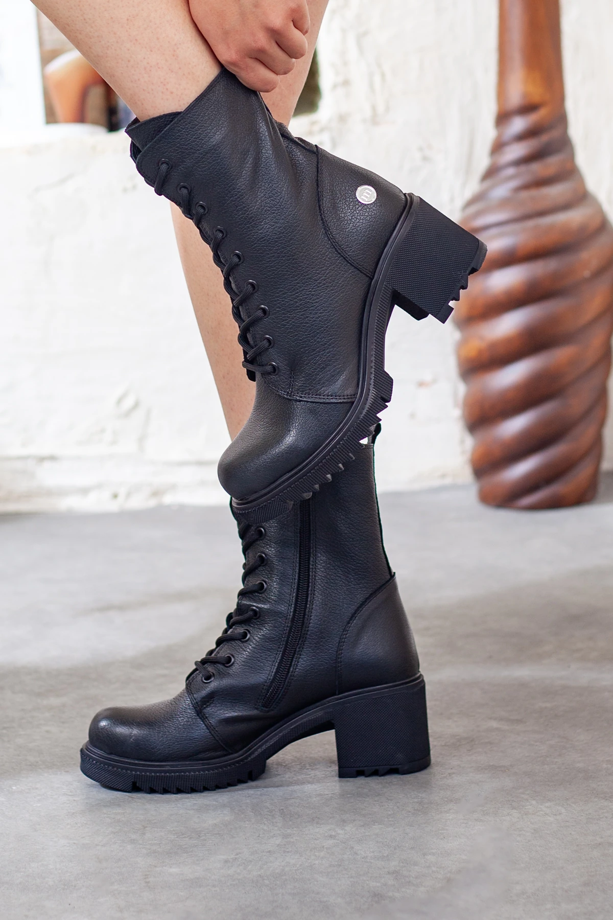 Mammamia Hakiki Deri Kalın Topuklu Postal Bot