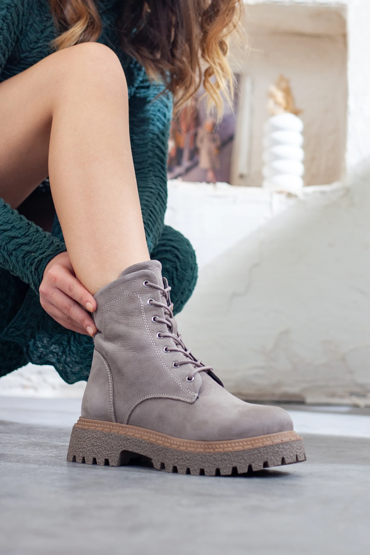 Kadın  Hakiki Deri Kaymaz Taban Soğuk Geçirmez Günlük Bot