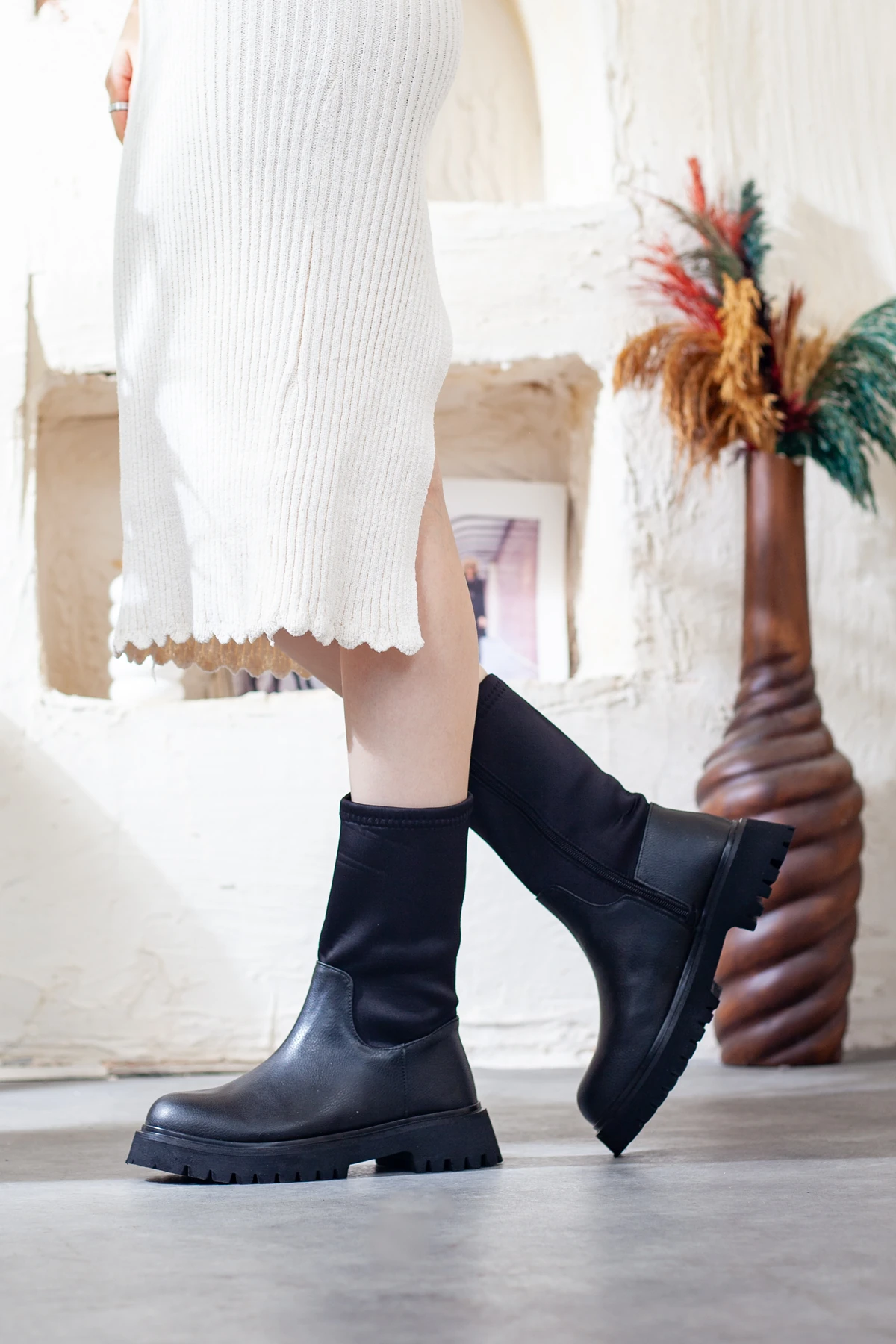 Kadın Esnek Paraşüt Kumaş Fermuarlı Bot