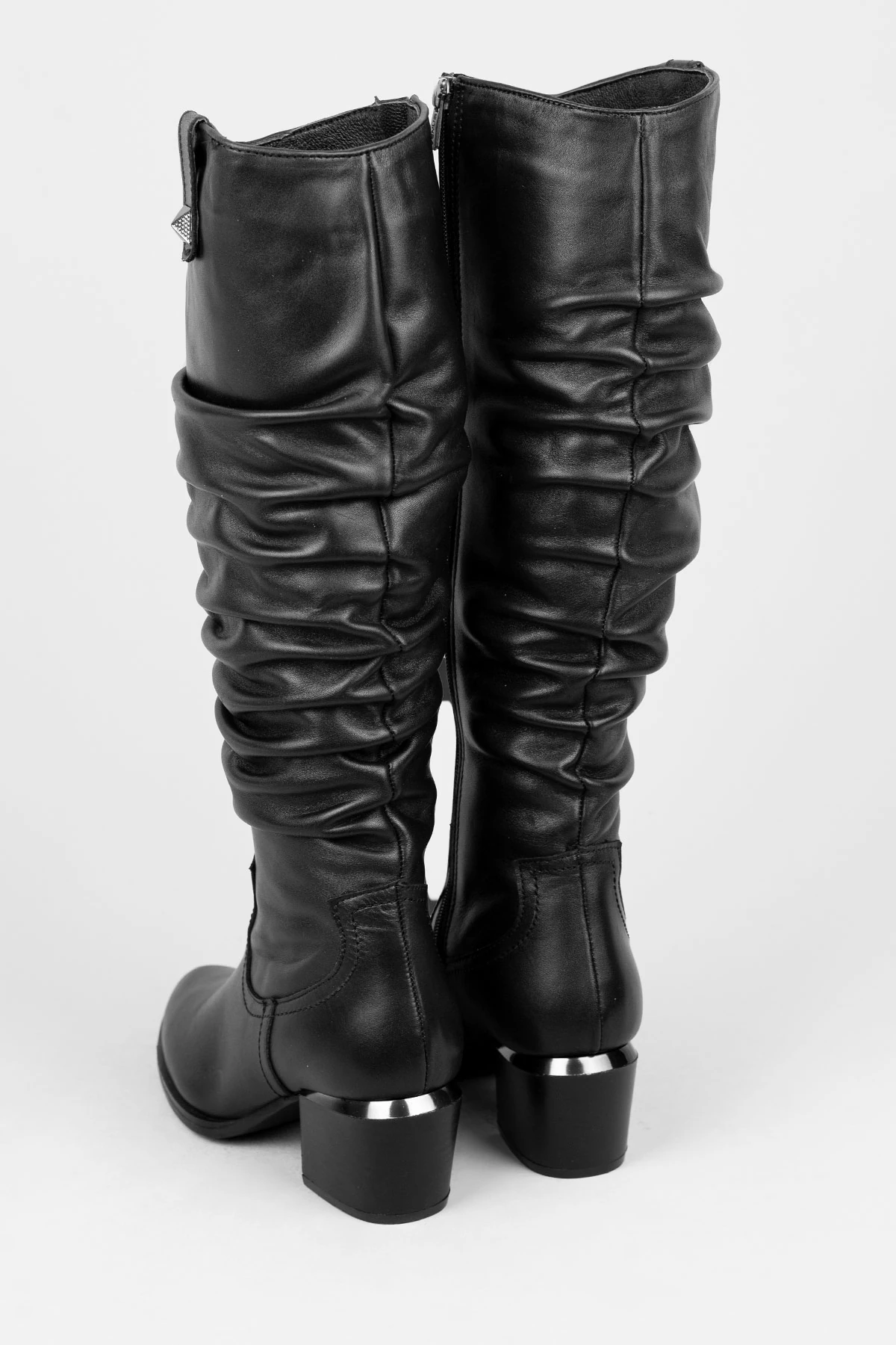 Kadın Hakiki Deri Büzgülü Siyah Uzun Çizme