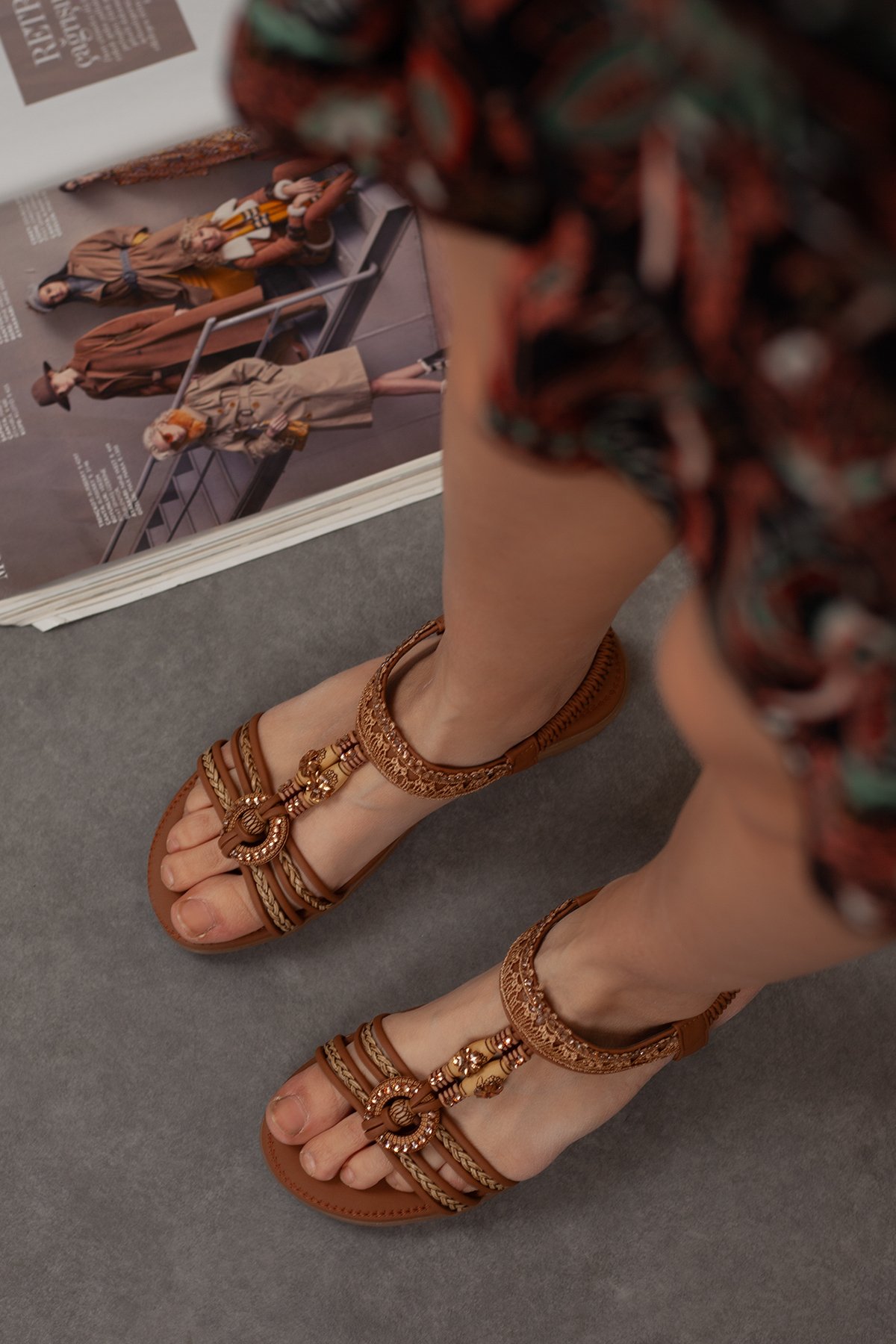 Kadın Ekstra Rahat Kahverengi Günlük Sandalet