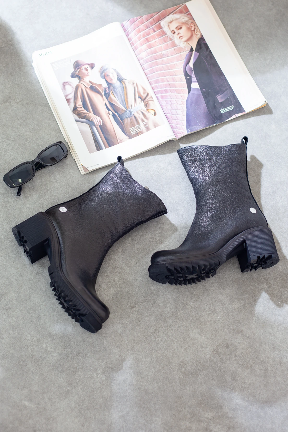 Mammamia Hakiki Deri Kalın Topuklu Postal Bot