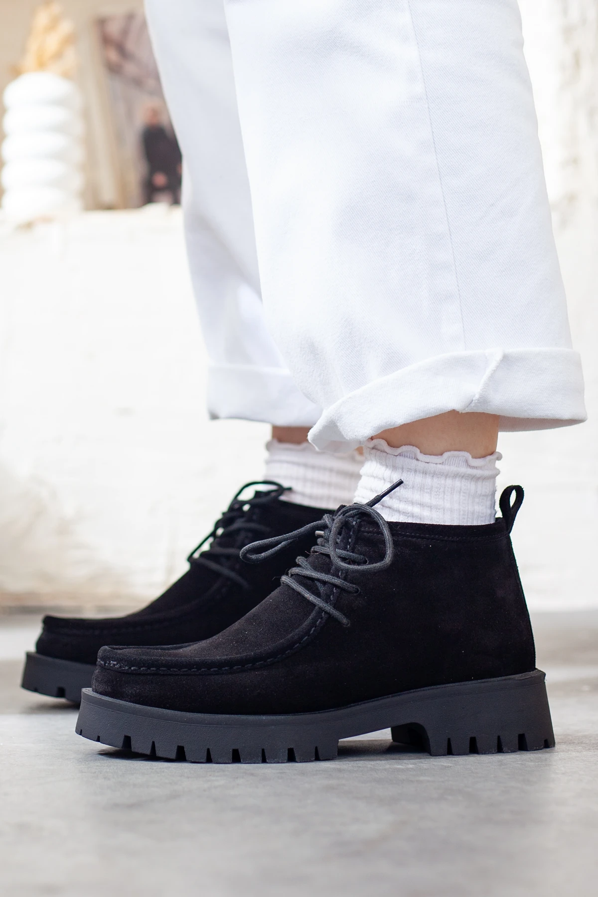 Kadın Hakiki Deri Kalın Tabanlı Bot