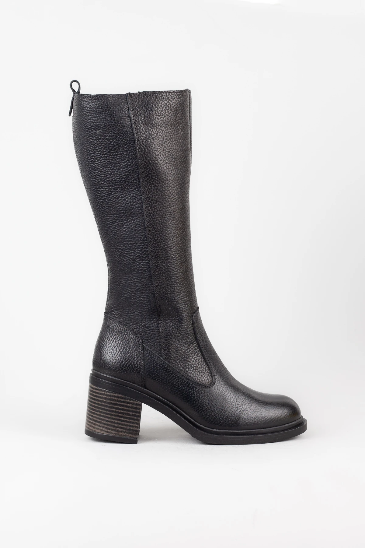 Kadın Hakiki Deri Yanı Lastikli ve Fermuarlı Topuklu Çizme