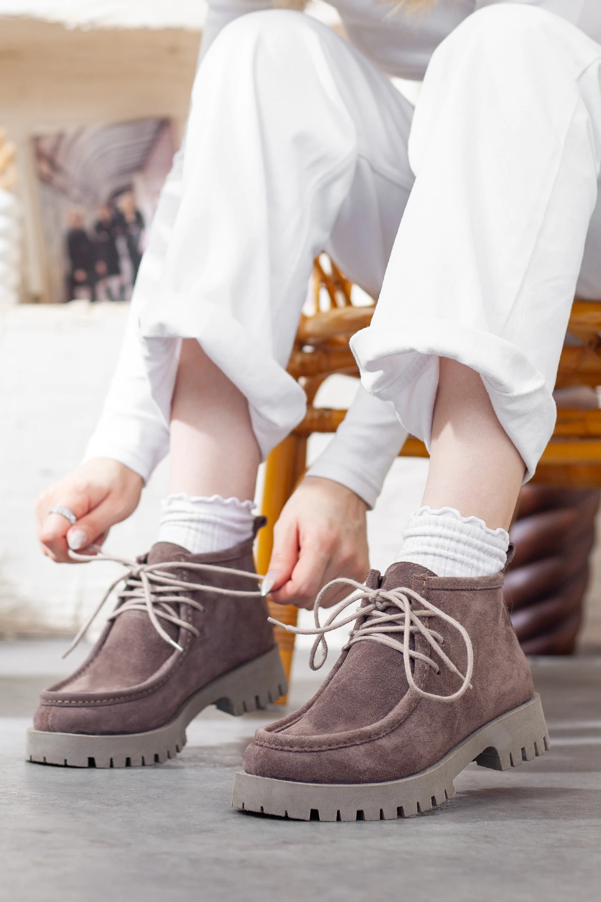 Kadın Hakiki Deri Kalın Tabanlı Bot