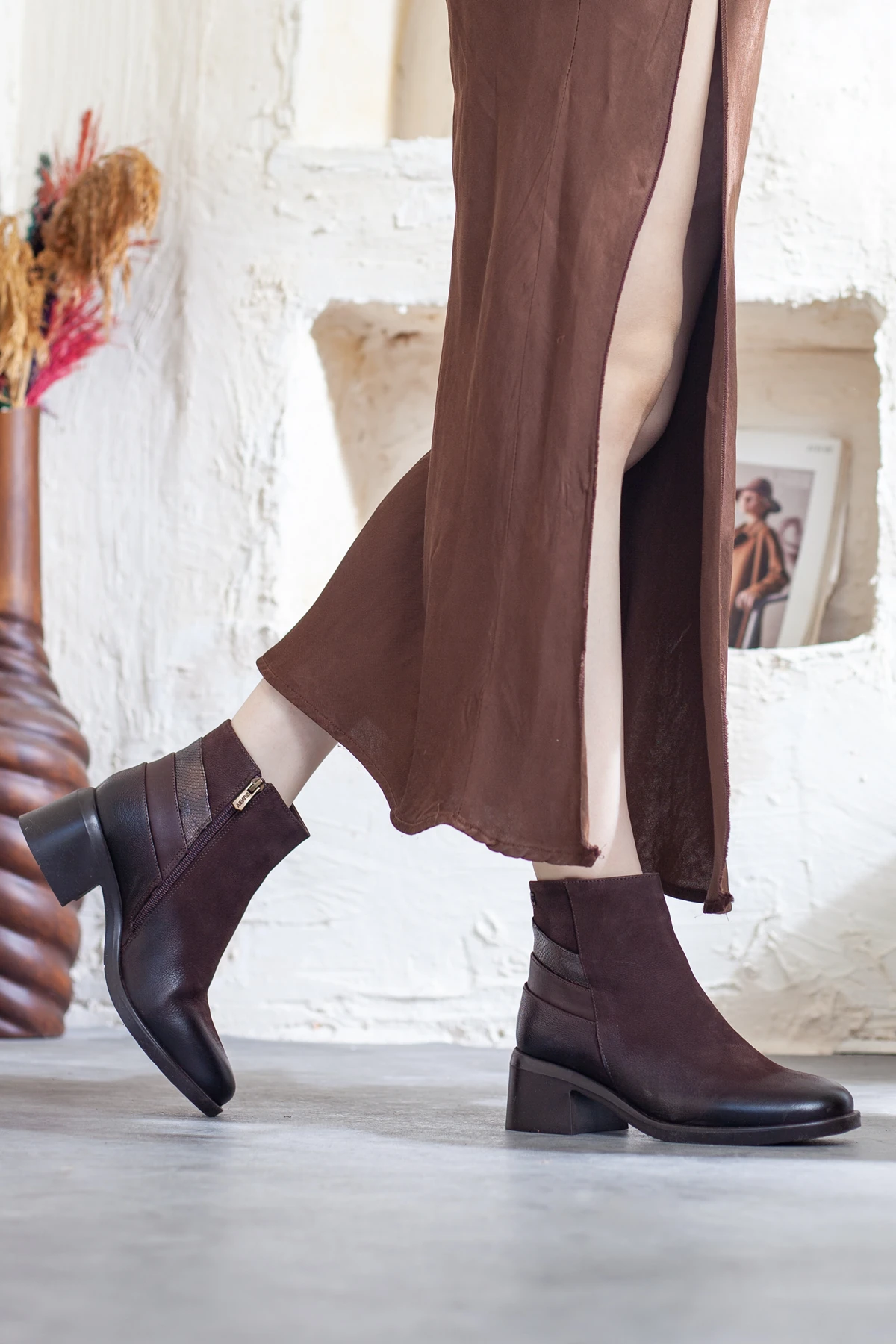 Kadın Hakiki Deri Ekstra Rahat Topuklu Bot