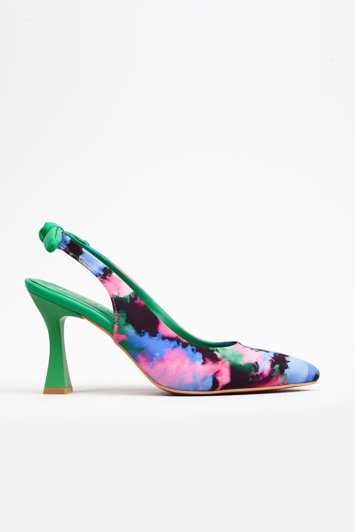 Kadın Arkası Fiyonklu Yeşil Renk Kare Topuklu Ayakkabı