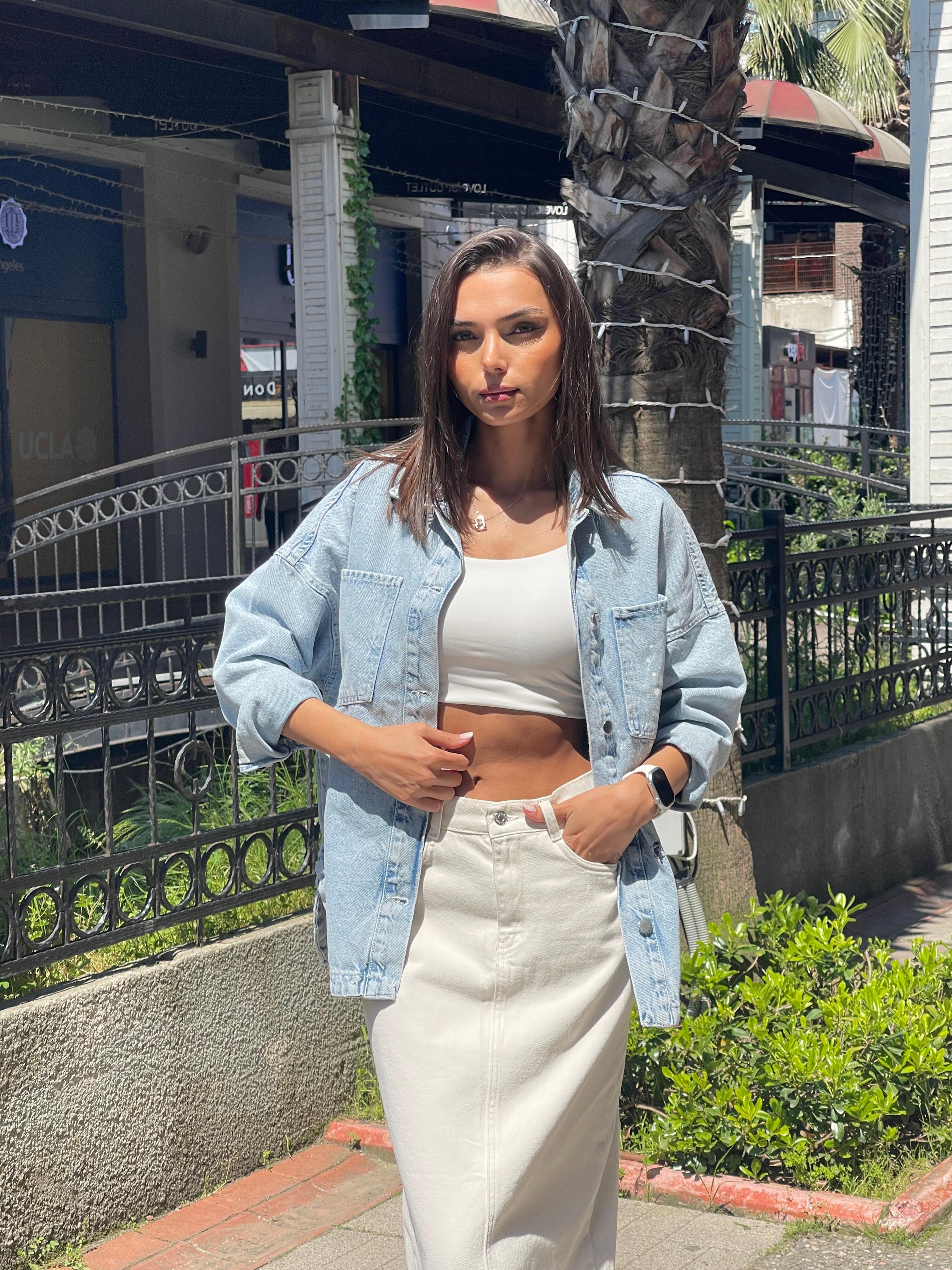 491 ARKA BASKILI JEAN CEKET