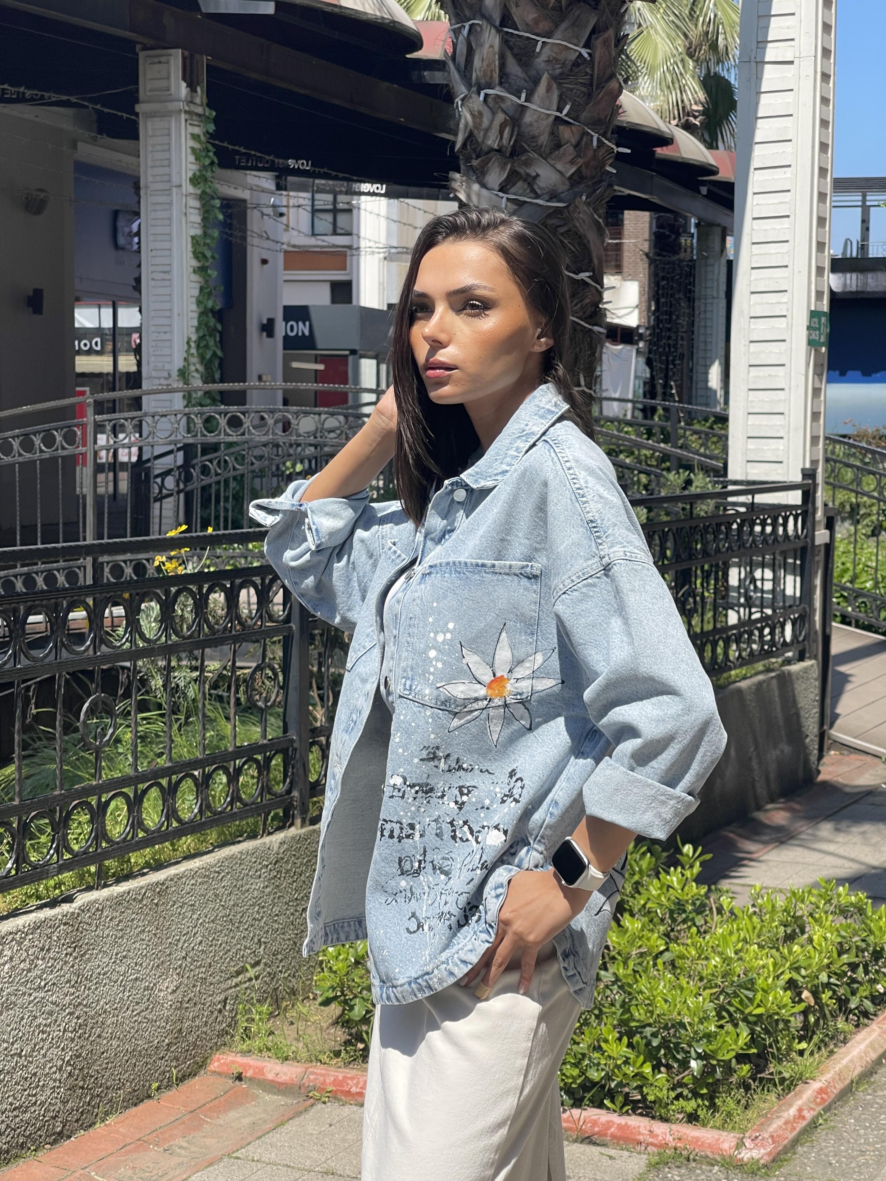491 ARKA BASKILI JEAN CEKET