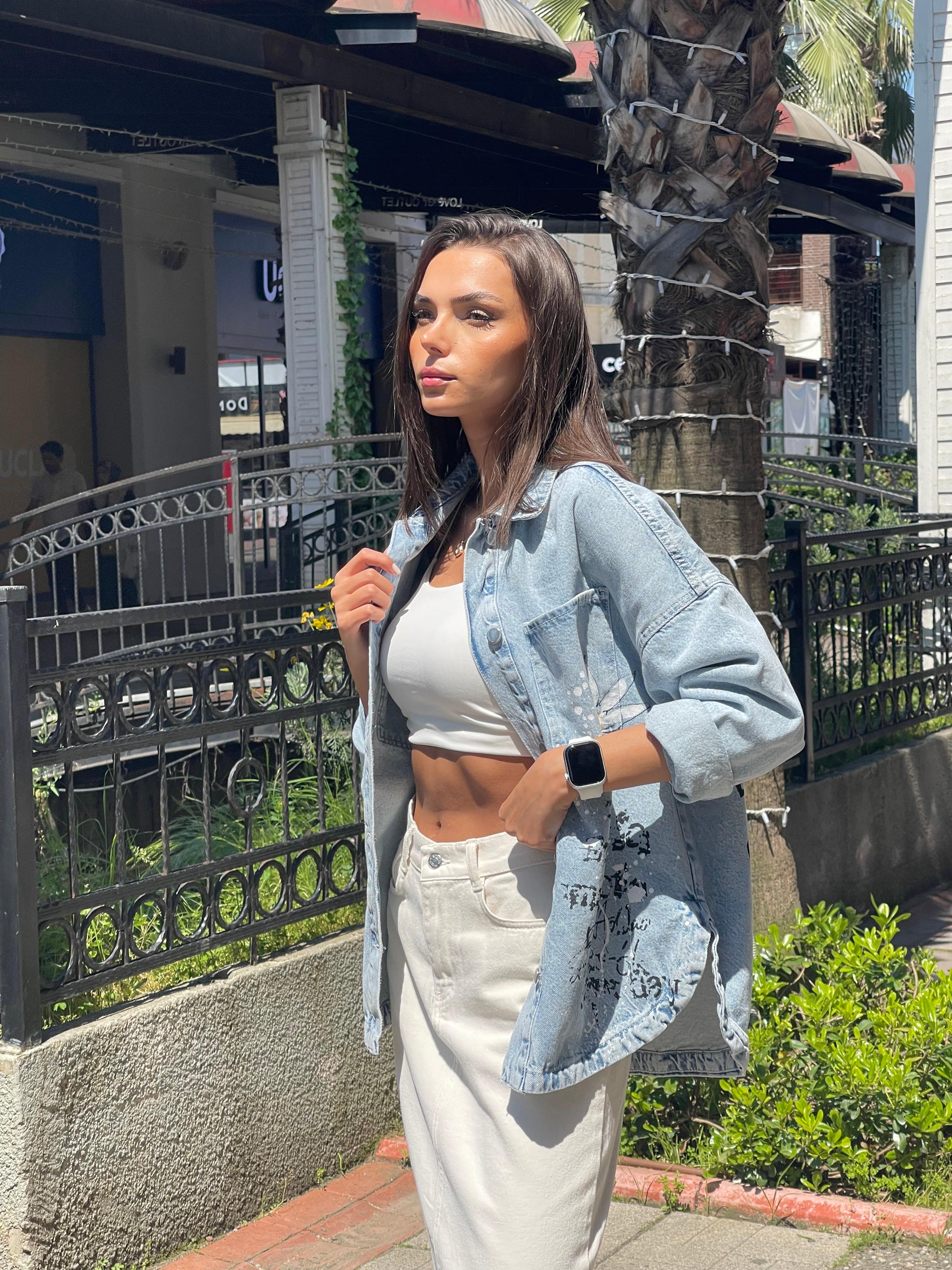 491 ARKA BASKILI JEAN CEKET
