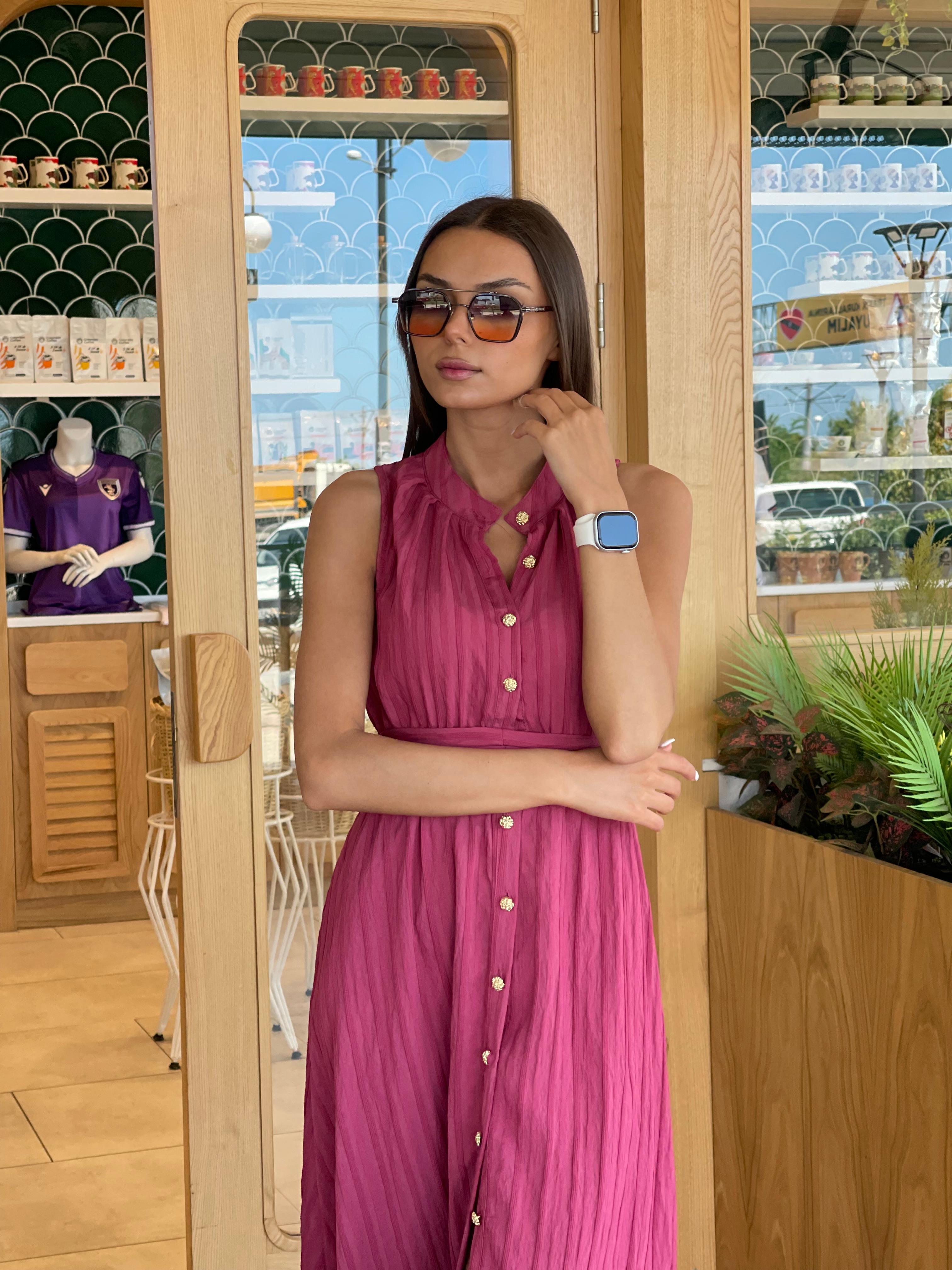 4589 BELİ LASTİKLİ KUŞAKLI ELBİSE