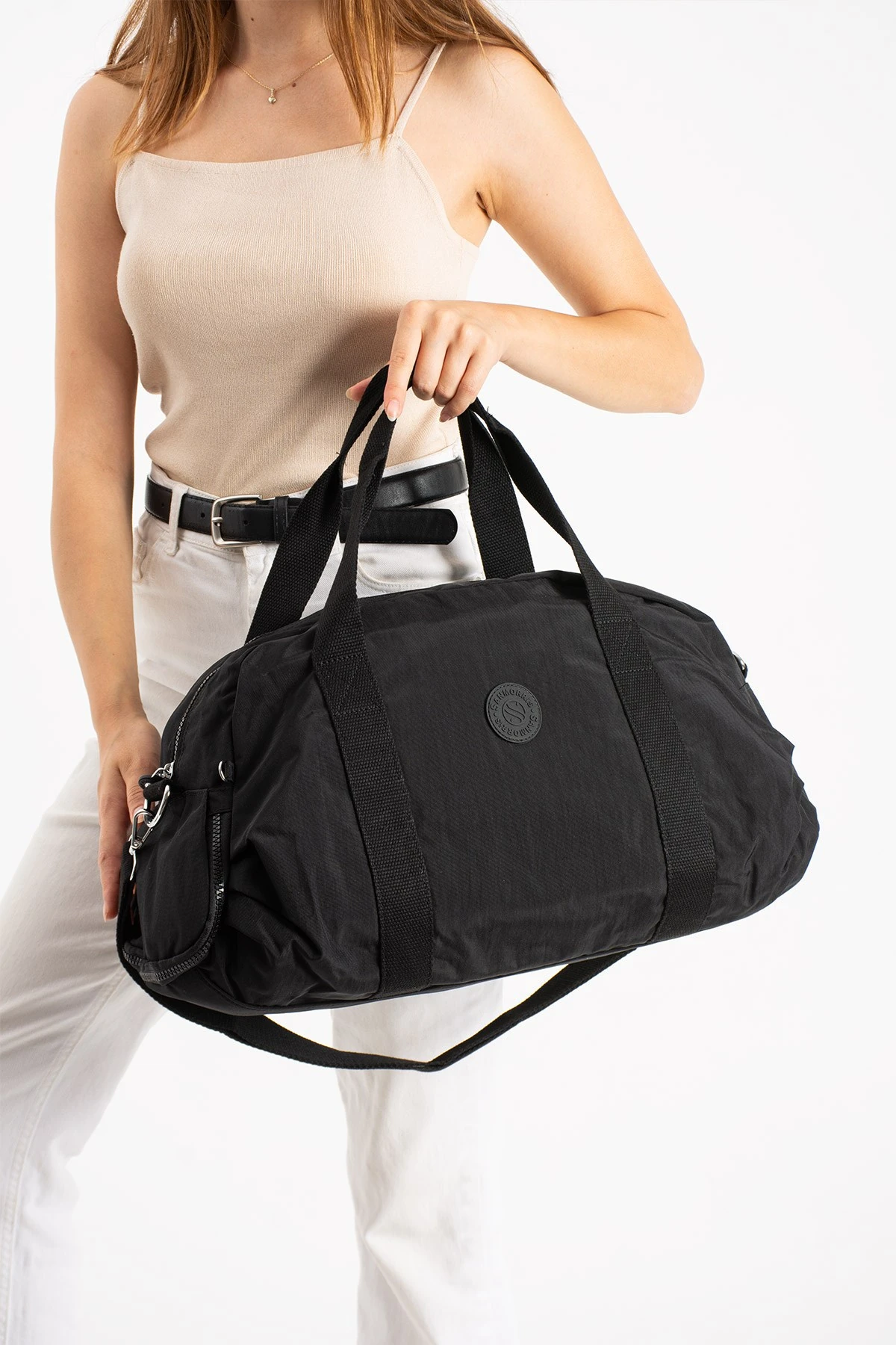 Büyük Boy Klinkır Kumaş Ayakkabı Koyma Cebi Bulunan Çapraz Askılı Spor Ve Seyahat Çantası - Siyah