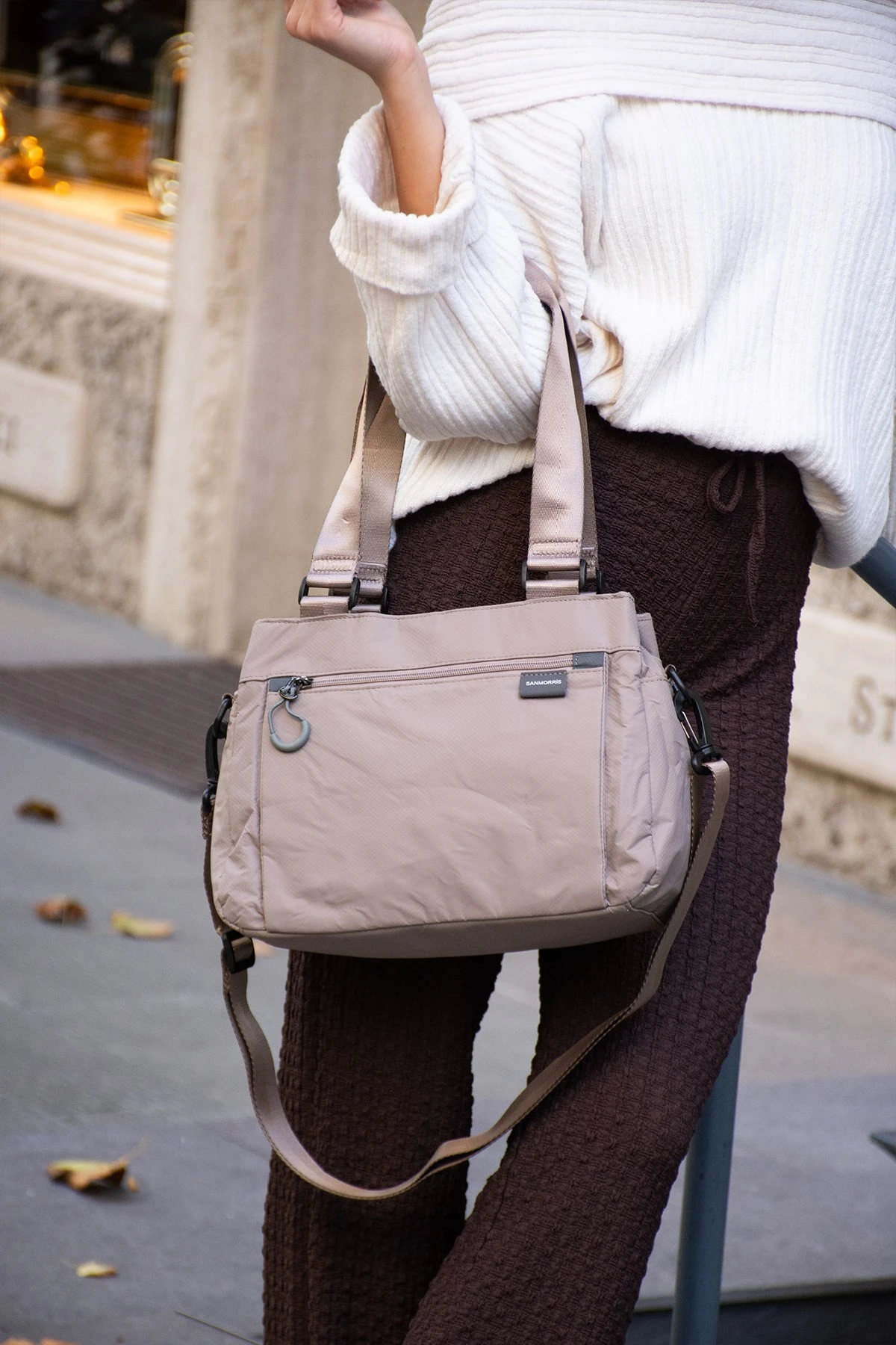 5 Gözlü Desenli Paraşüt Kumaş Ayarlanabilir Çapraz Askılı El Ve Omuz Çantası - vizon