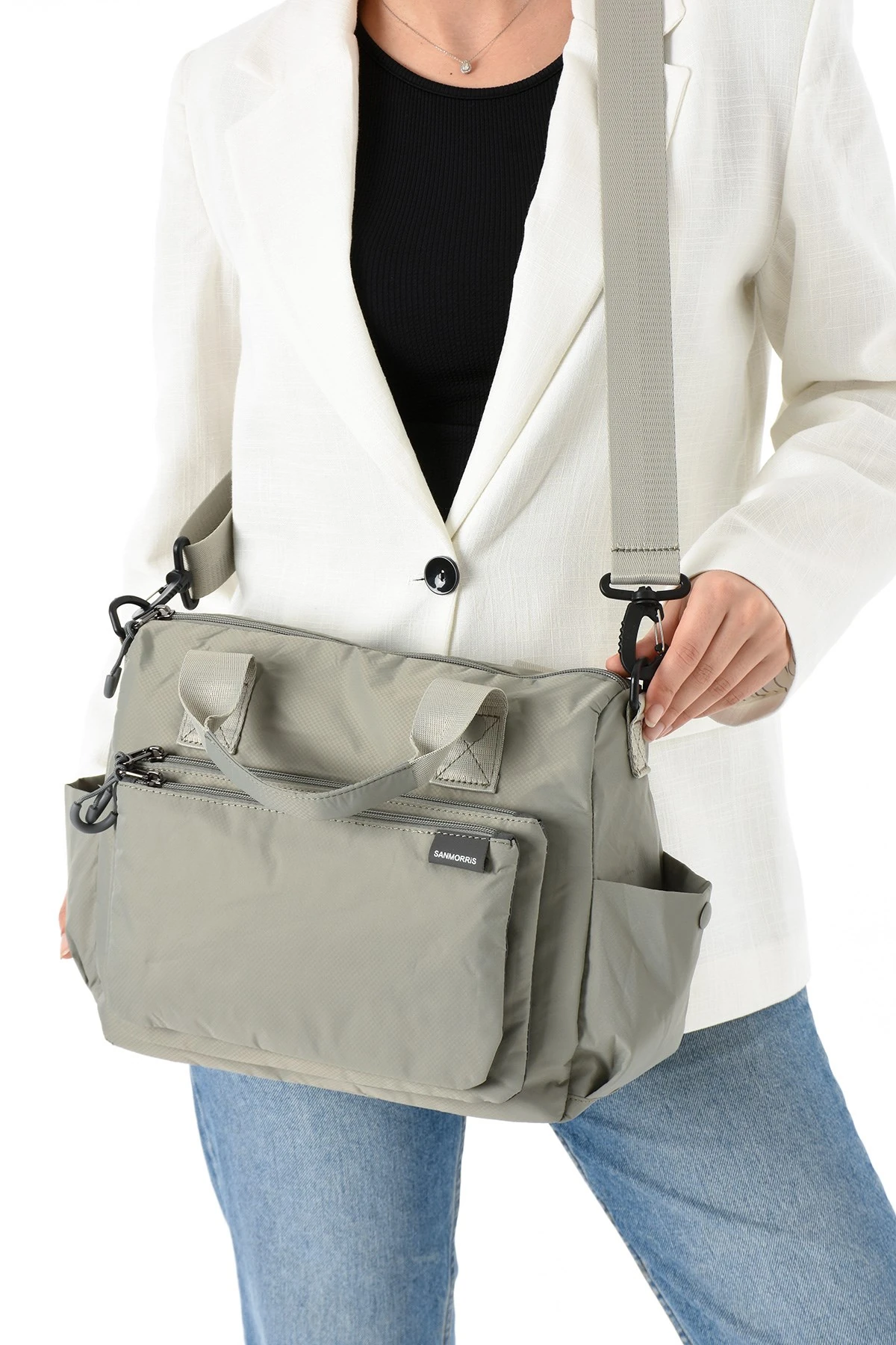 San Morris Kadın 4 Bölmeli Paraşüt Kumaş Ayarlanabilir Çapraz Askılı El Ve Omuz Çantası - Gri