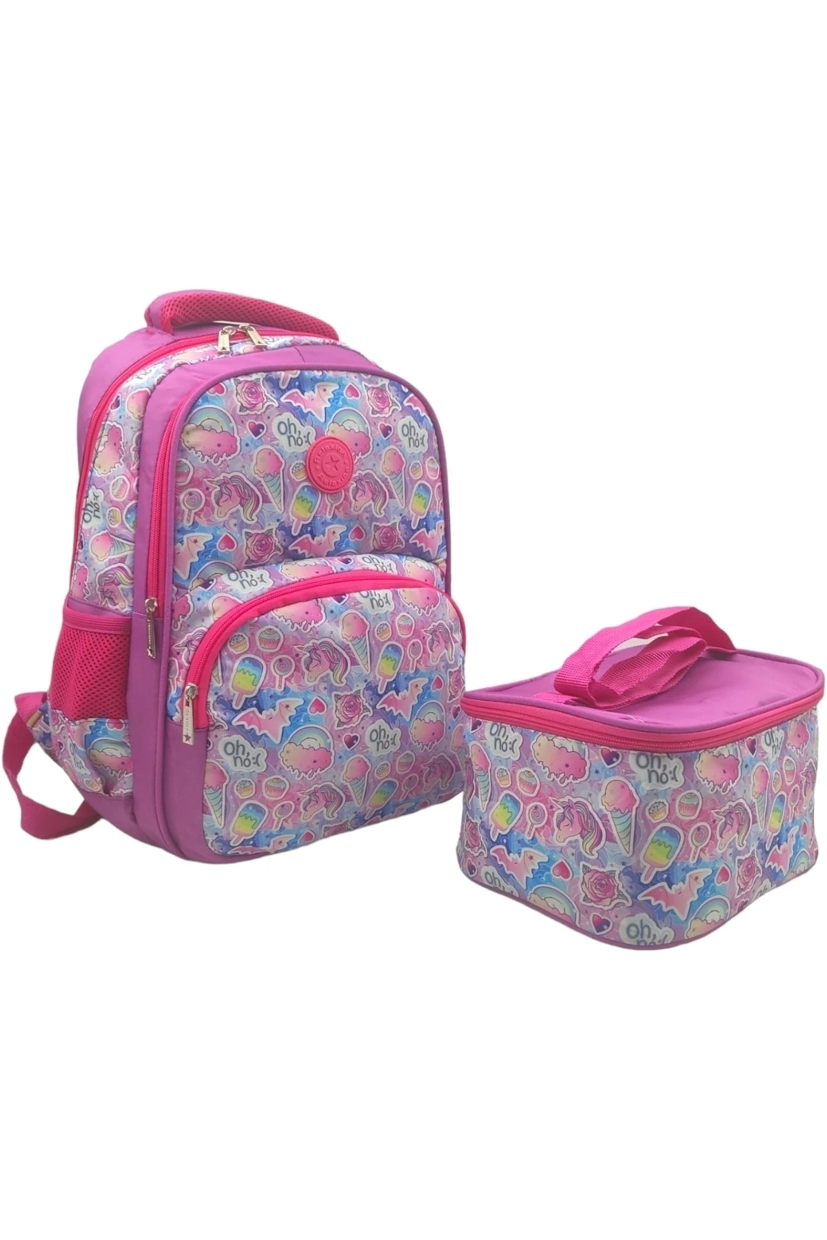 Canlı Renk Ve Farklı Figürleriyle İlköğretim Okul Sırt Çantası+Beslenme Çantası 2'li Takım