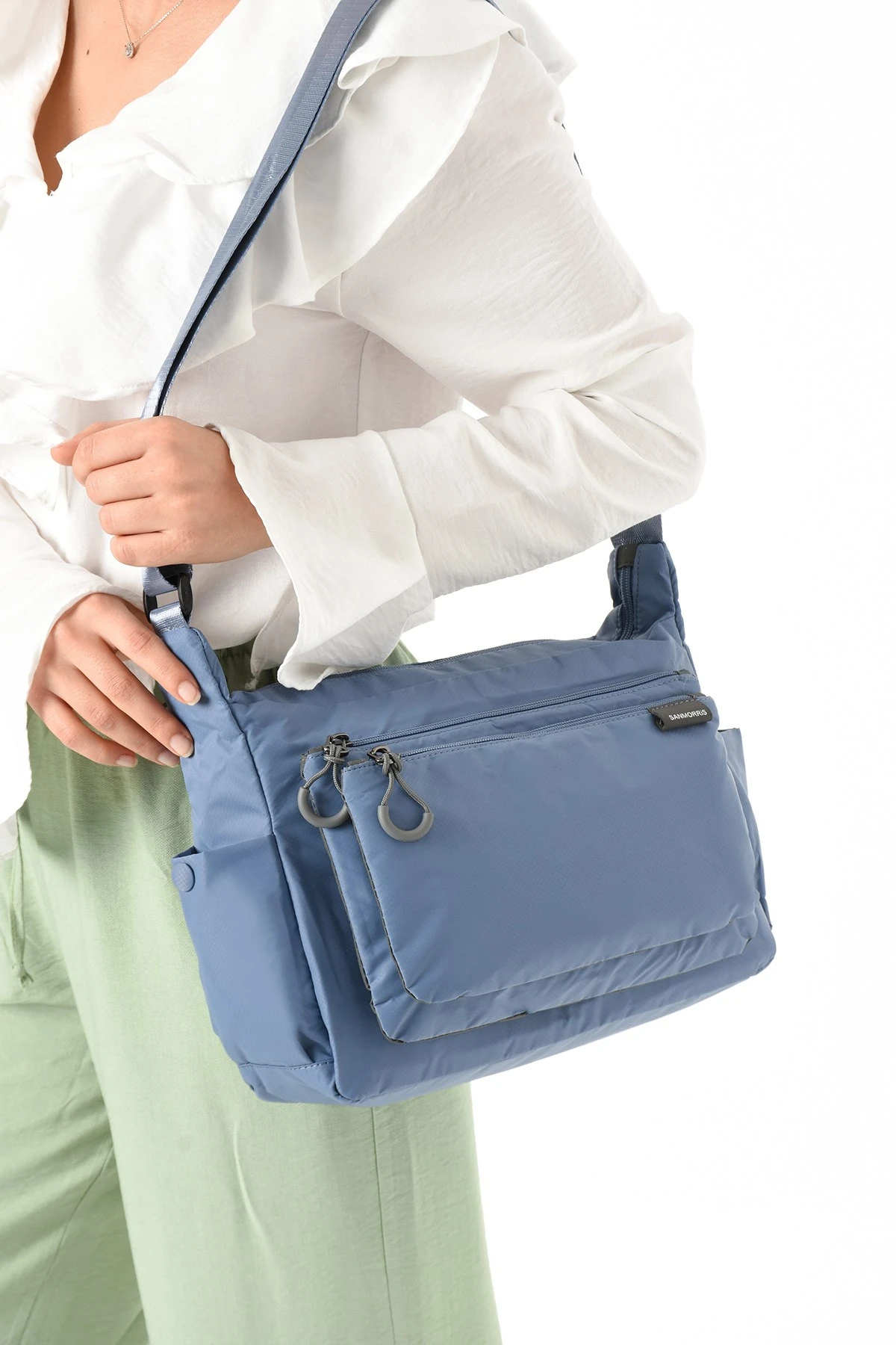 Sanmorris Kadın 3 Gözlü Paraşüt Kumaş Ayarlanabilir Çapraz Askılı Çanta