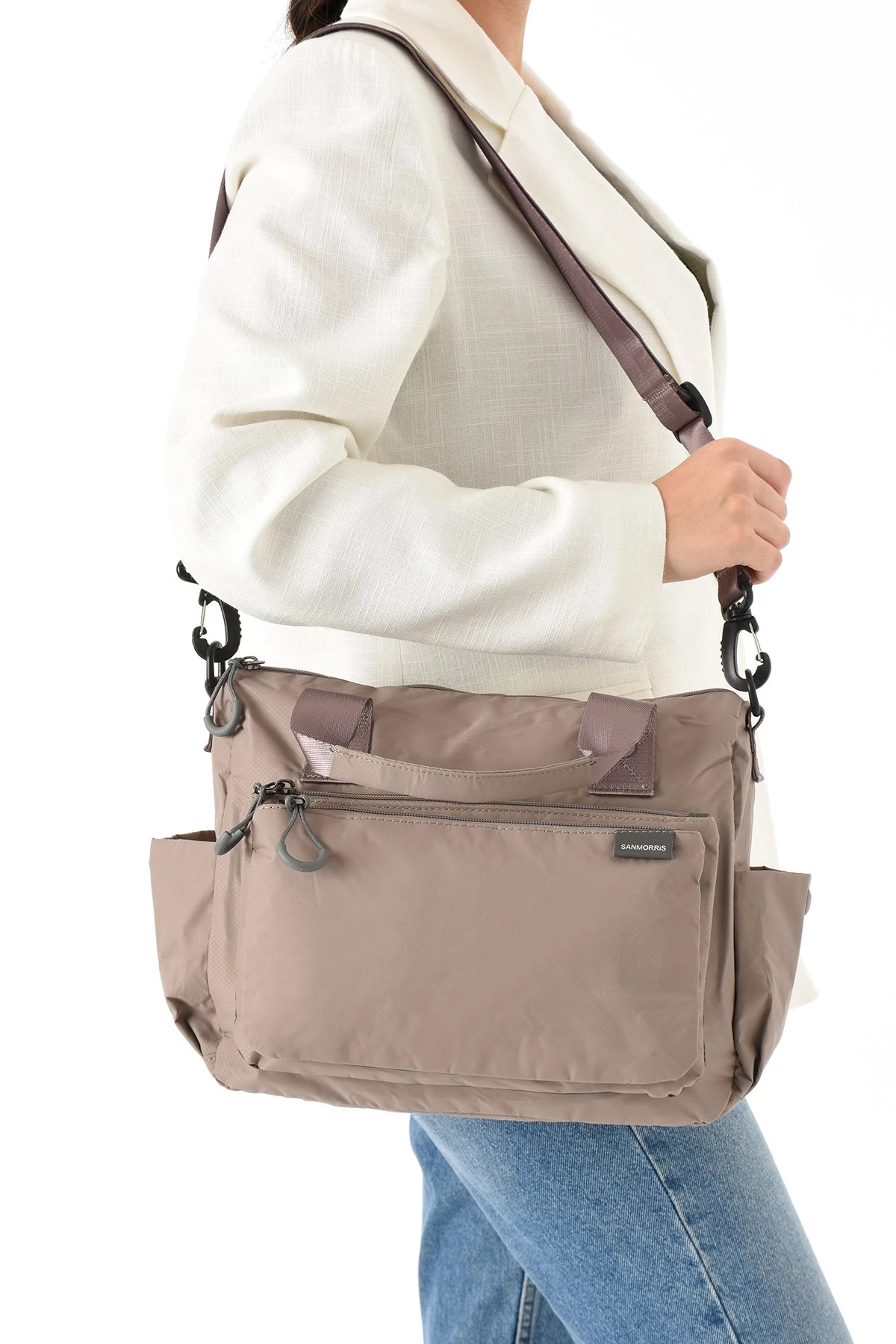 San Morris Kadın 4 Bölmeli Paraşüt Kumaş Ayarlanabilir Çapraz Askılı El Ve Omuz Çantası - vizon