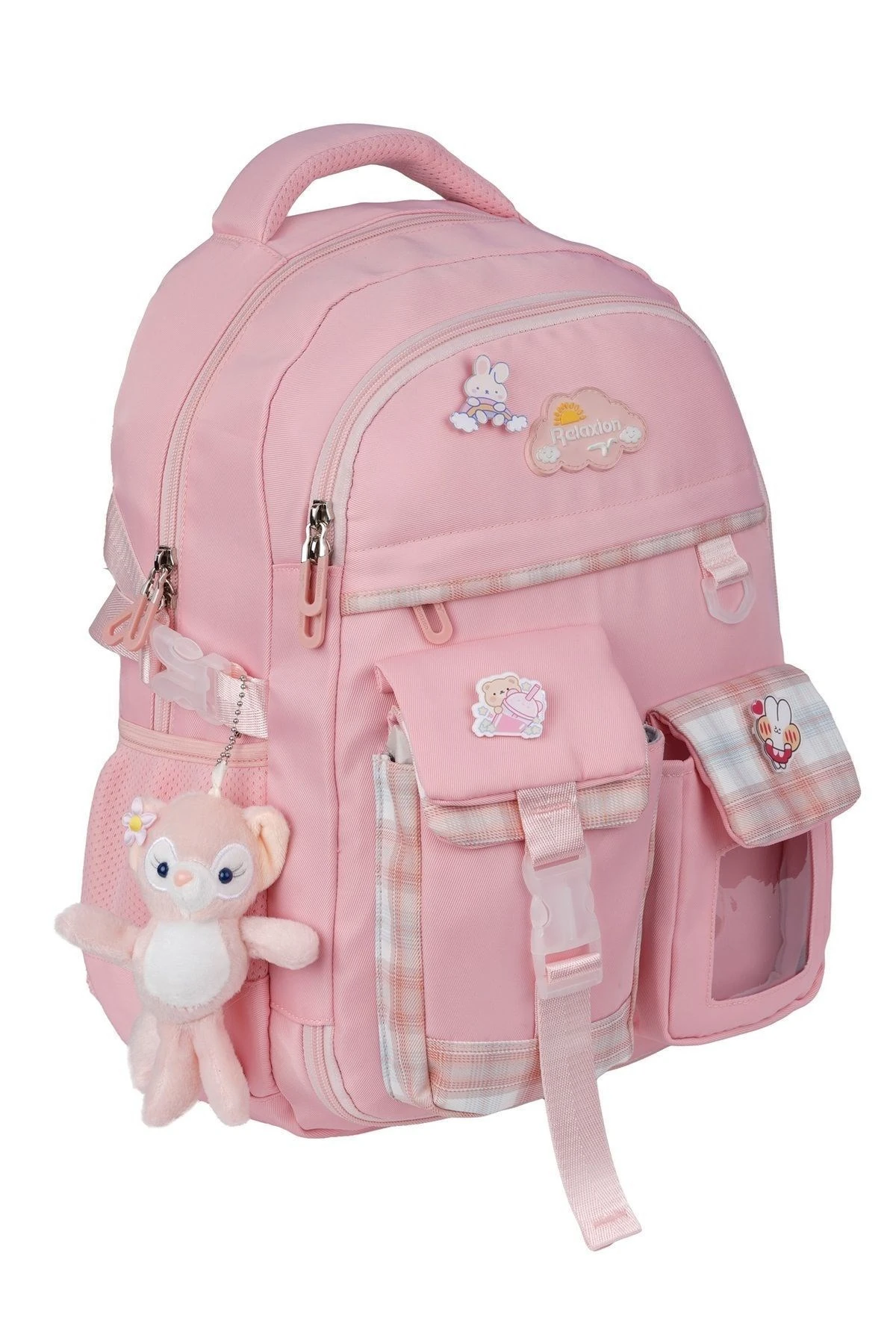 Relaxion 7 Bölmeli Sırt Destekli Aksesuarlı Iç Bölmesi Organizerli Tasarım Okul Sırt Çantası - pembe