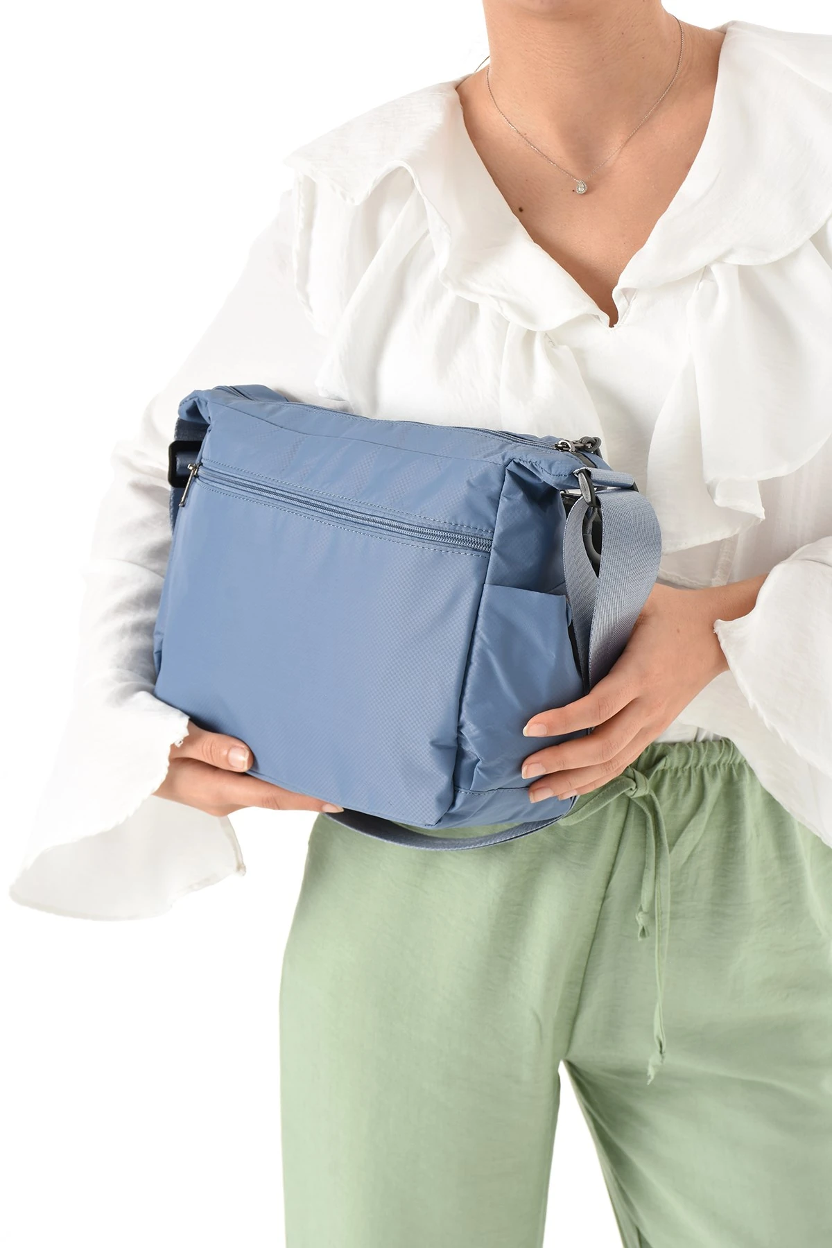 Sanmorris Kadın 3 Gözlü Paraşüt Kumaş Ayarlanabilir Çapraz Askılı Çanta