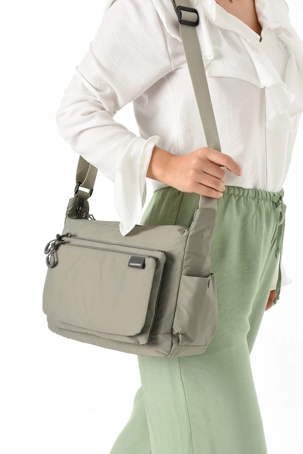 Sanmorris Kadın 3 Gözlü Paraşüt Kumaş Ayarlanabilir Çapraz Askılı Çanta - Gri