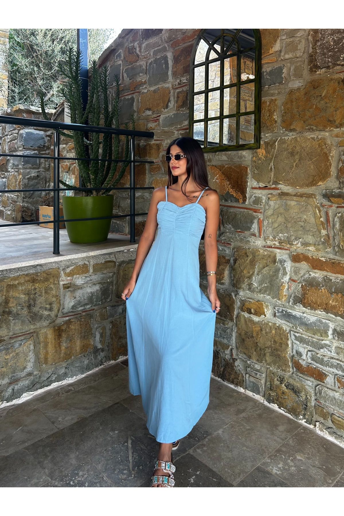 Askılı Göğüs Büzgülü Pinterest Elbise