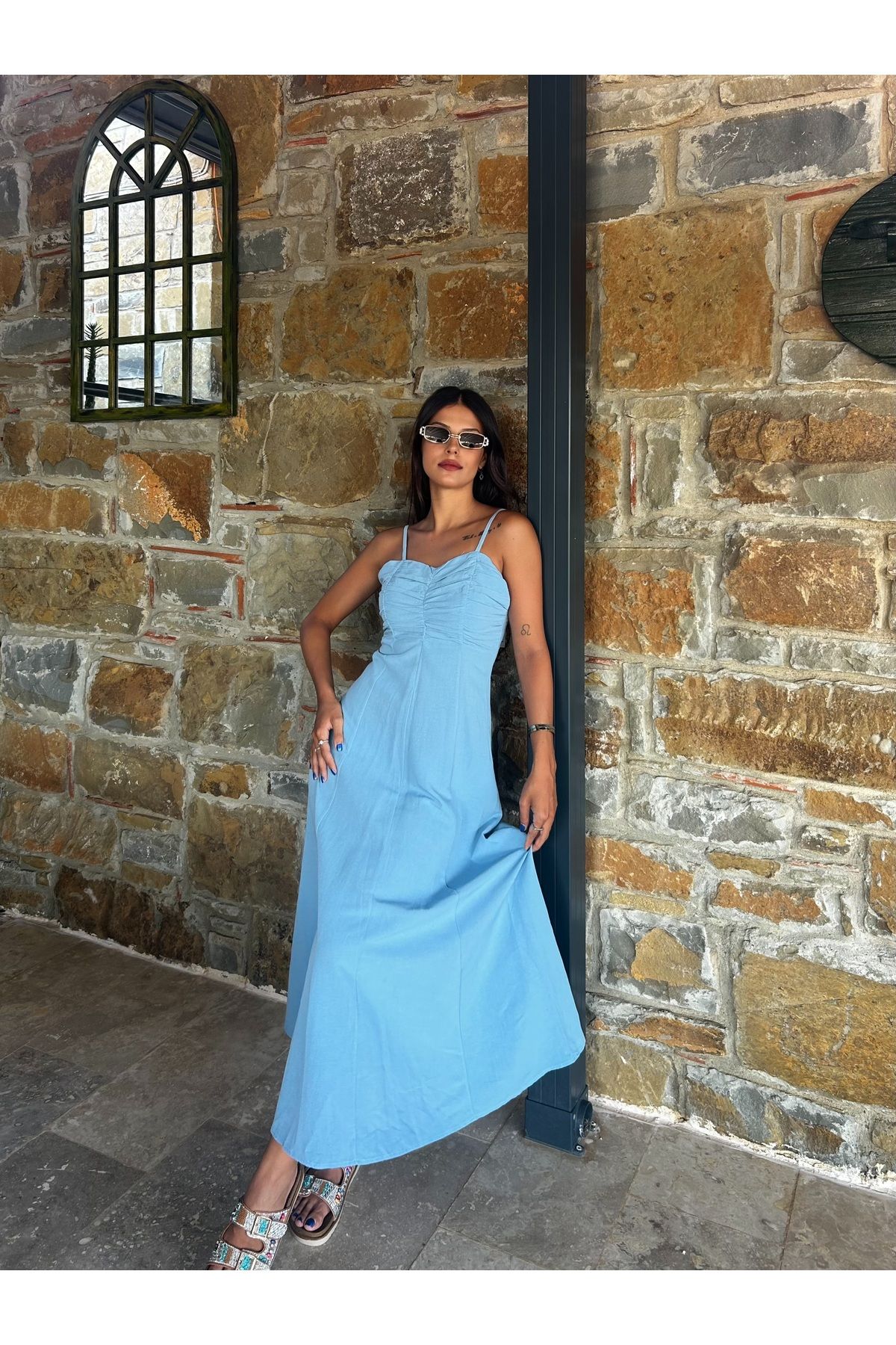 Askılı Göğüs Büzgülü Pinterest Elbise