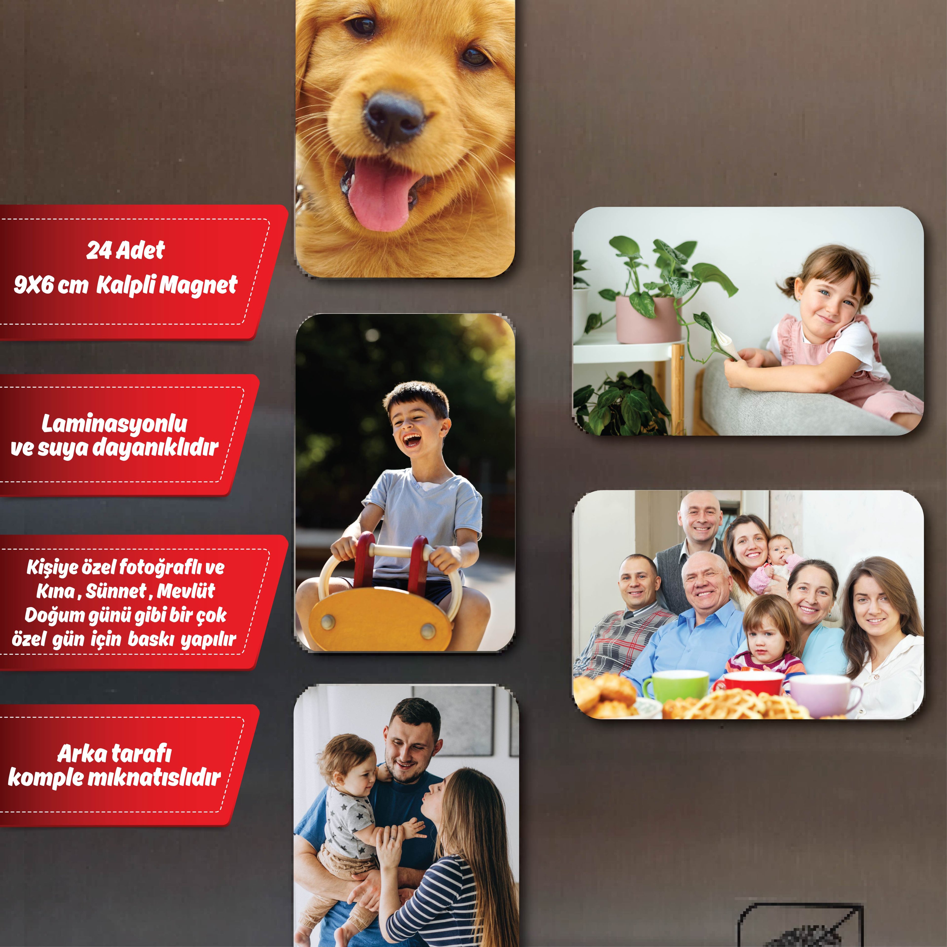 Magnet 24 Adet Fotoğraflı Kişiye Özel Buzdolabı için (9X6CM)