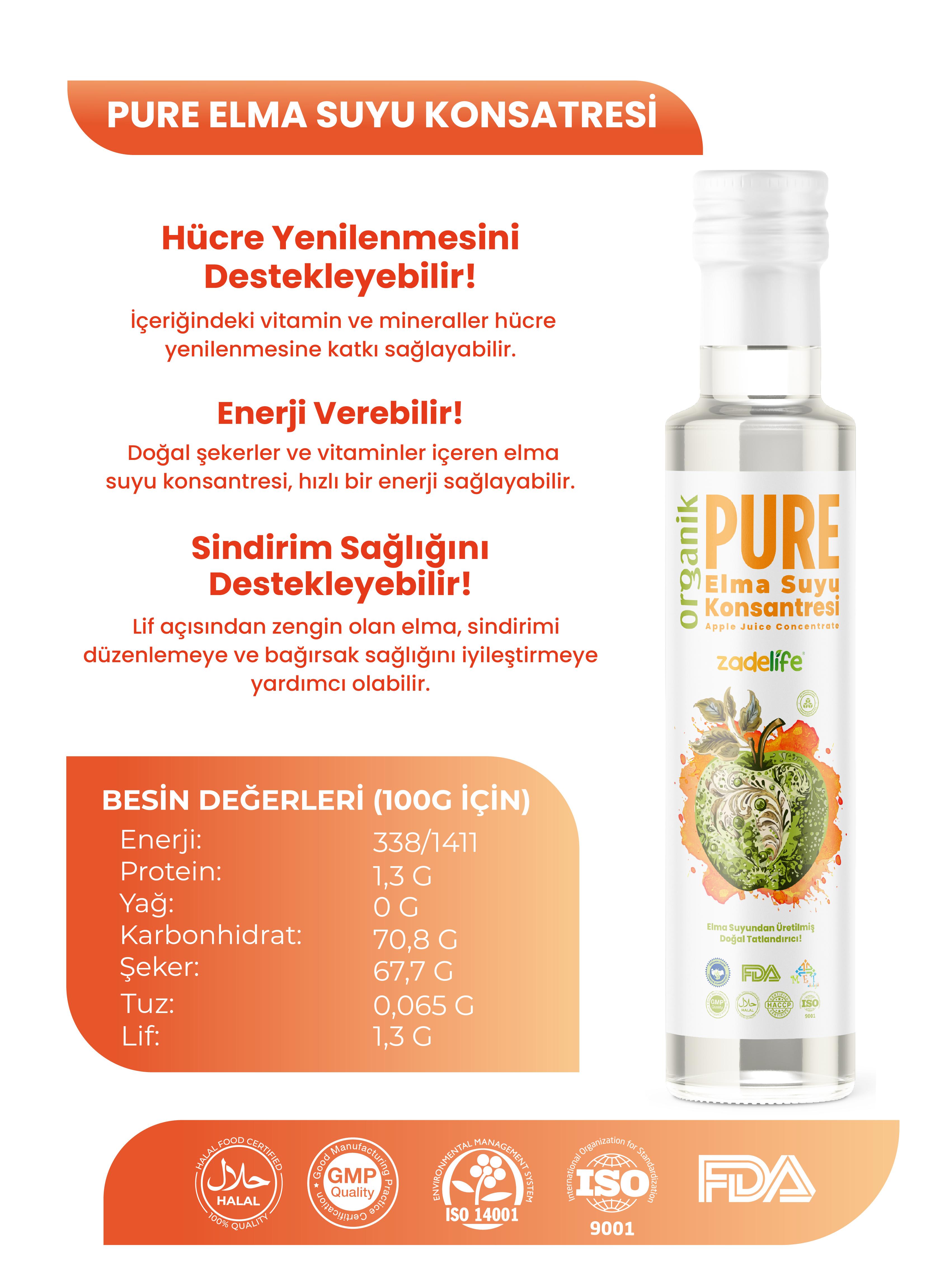 Organik Elma Suyu Konsantresi FDA Onaylı 250 Ml