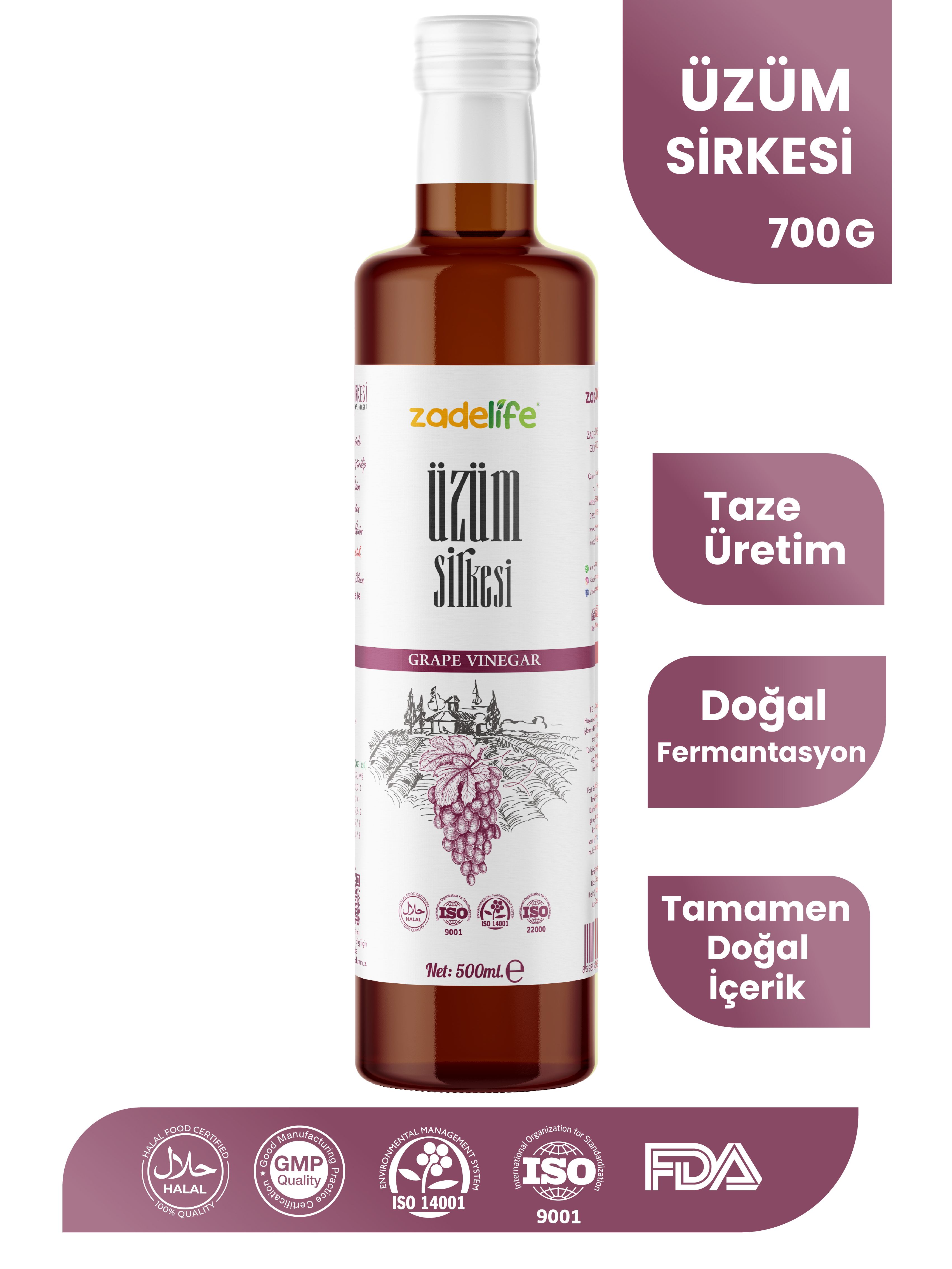 Zadelife® Üzüm Sirkesi 500 Ml