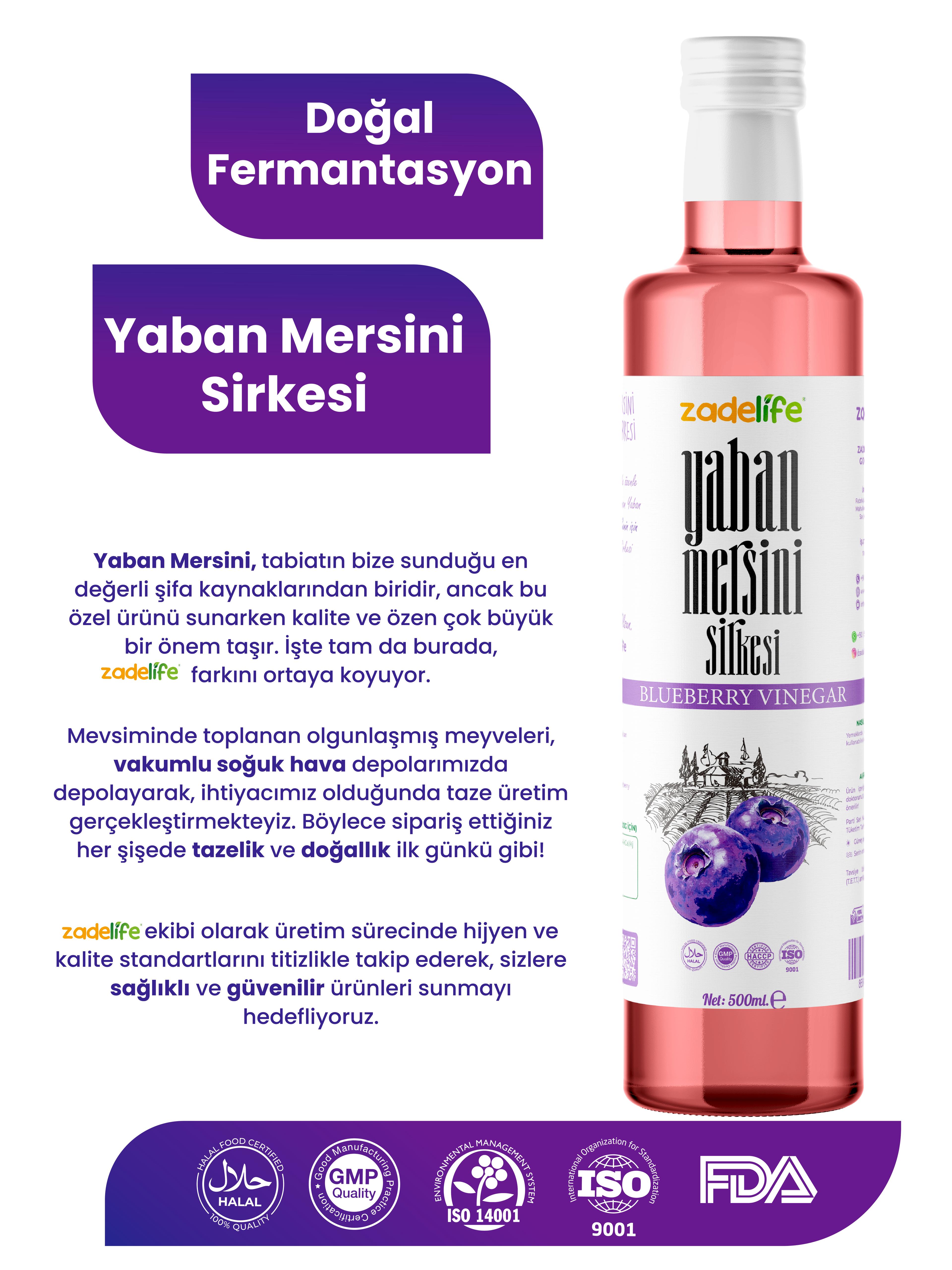 Zadelife® Yaban Mersini Sirkesi 500 Ml