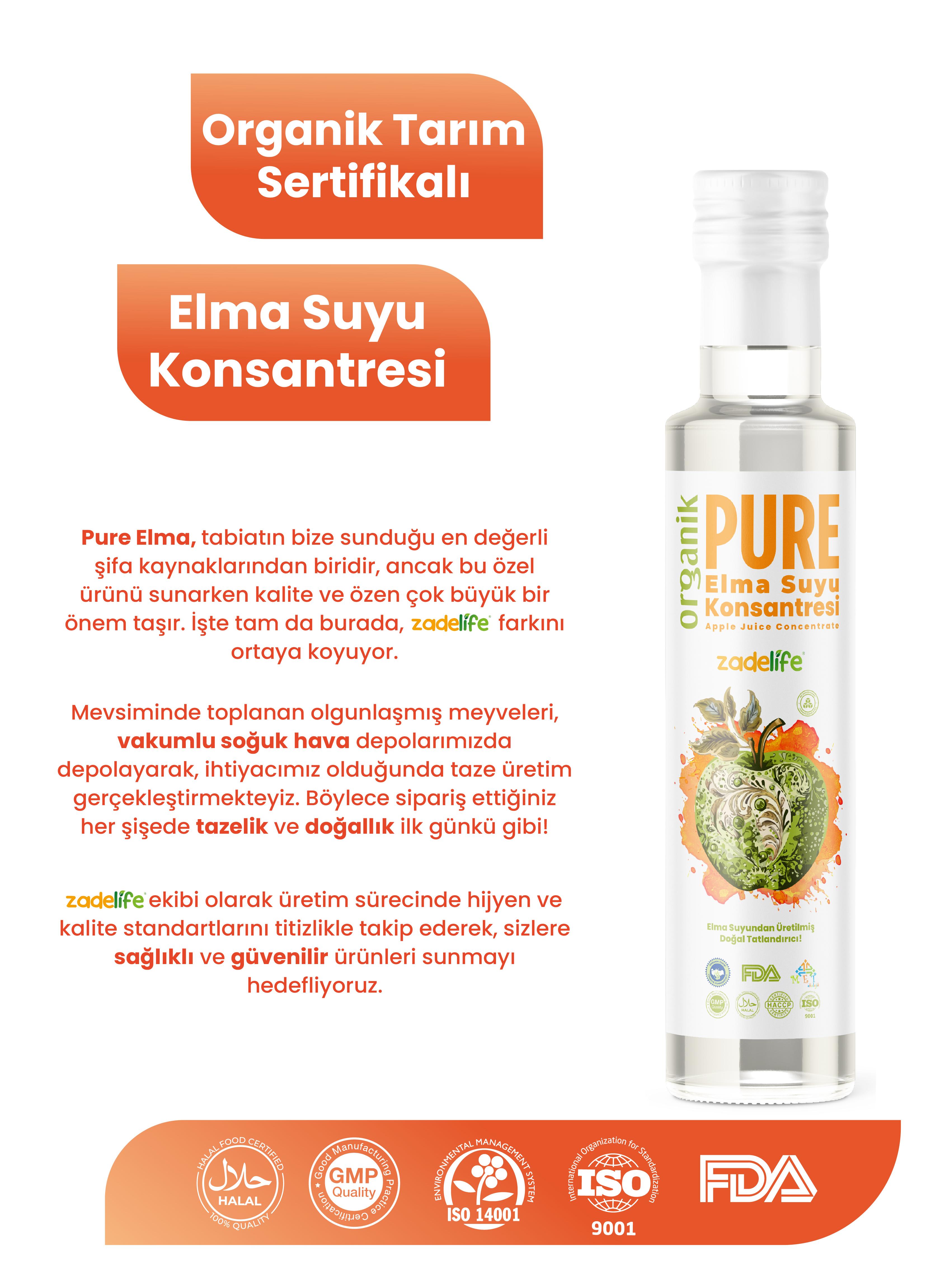 Organik Elma Suyu Konsantresi FDA Onaylı 250 Ml