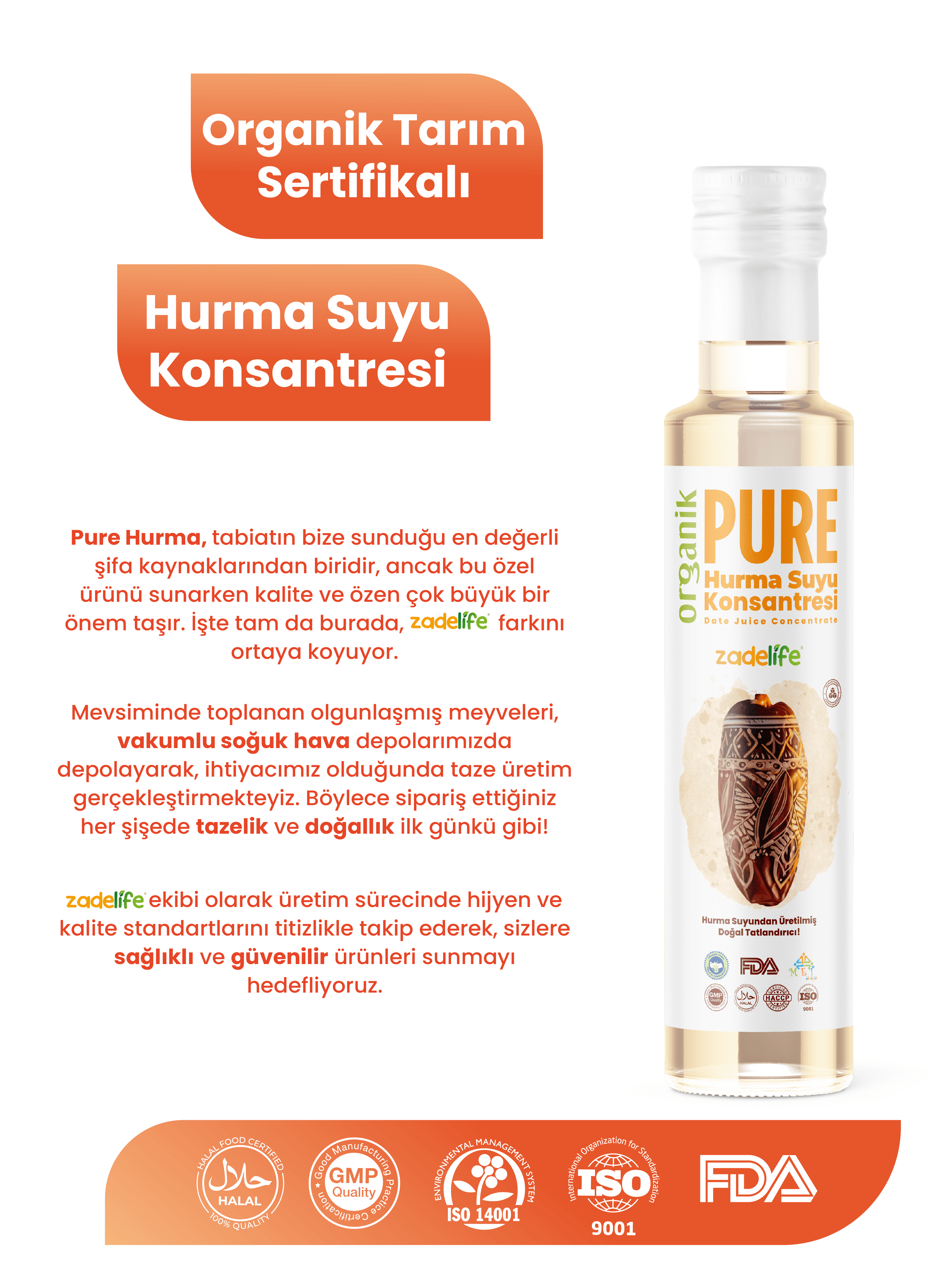 Organik Hurma Suyu Konsantresi FDA Onaylı 250 Ml