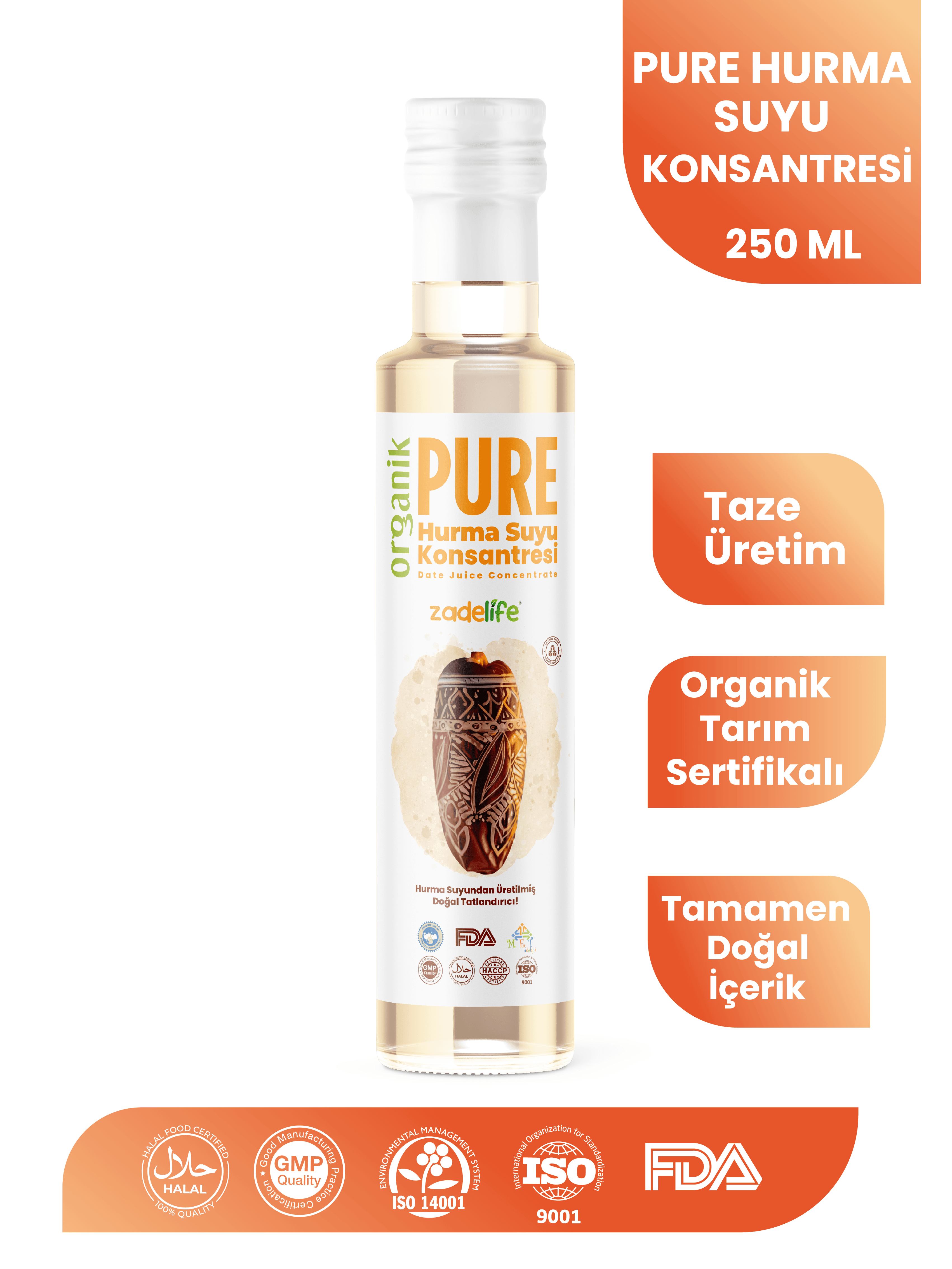 Organik Hurma Suyu Konsantresi FDA Onaylı 250 Ml