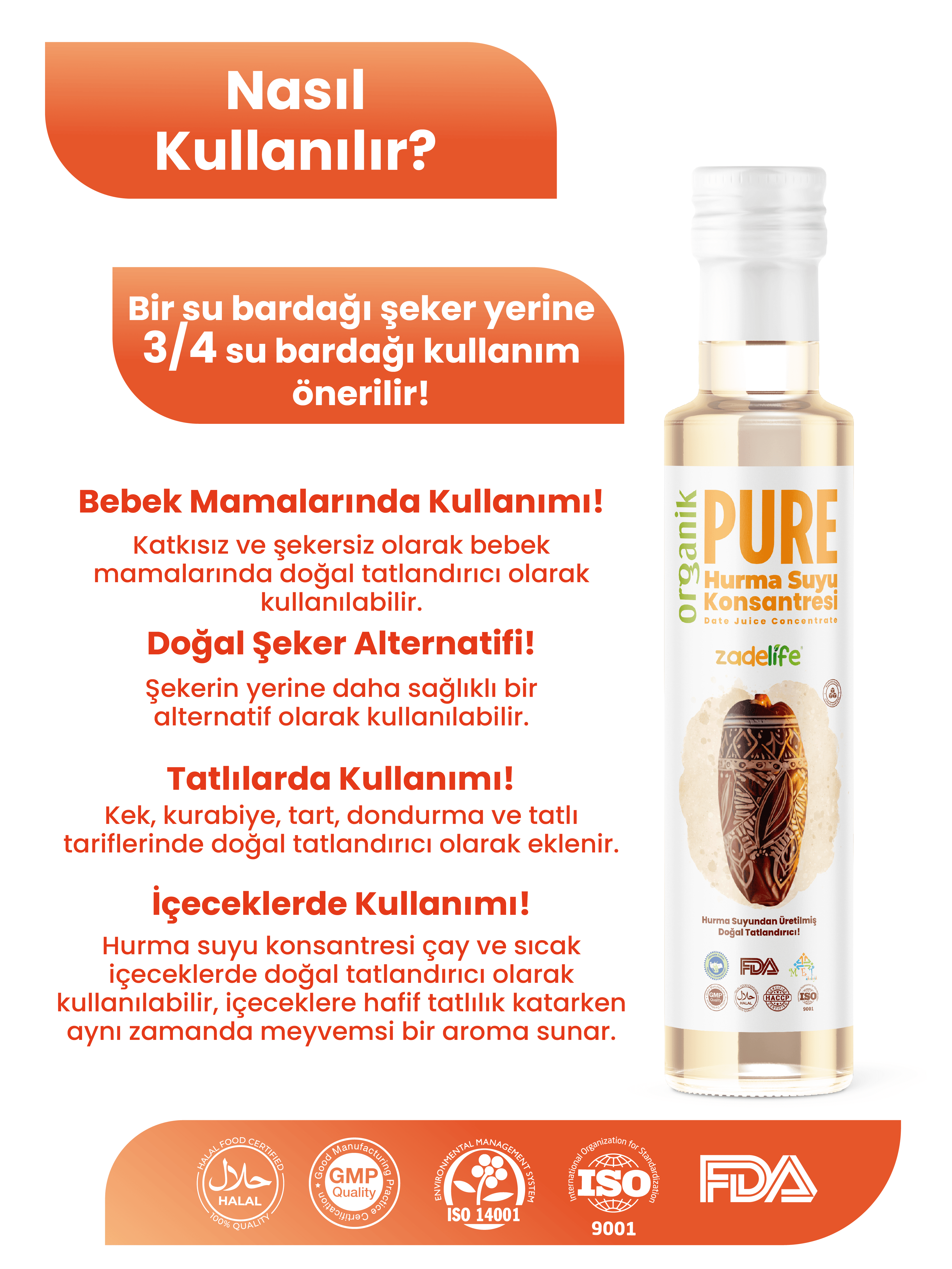 Organik Hurma Suyu Konsantresi FDA Onaylı 250 Ml