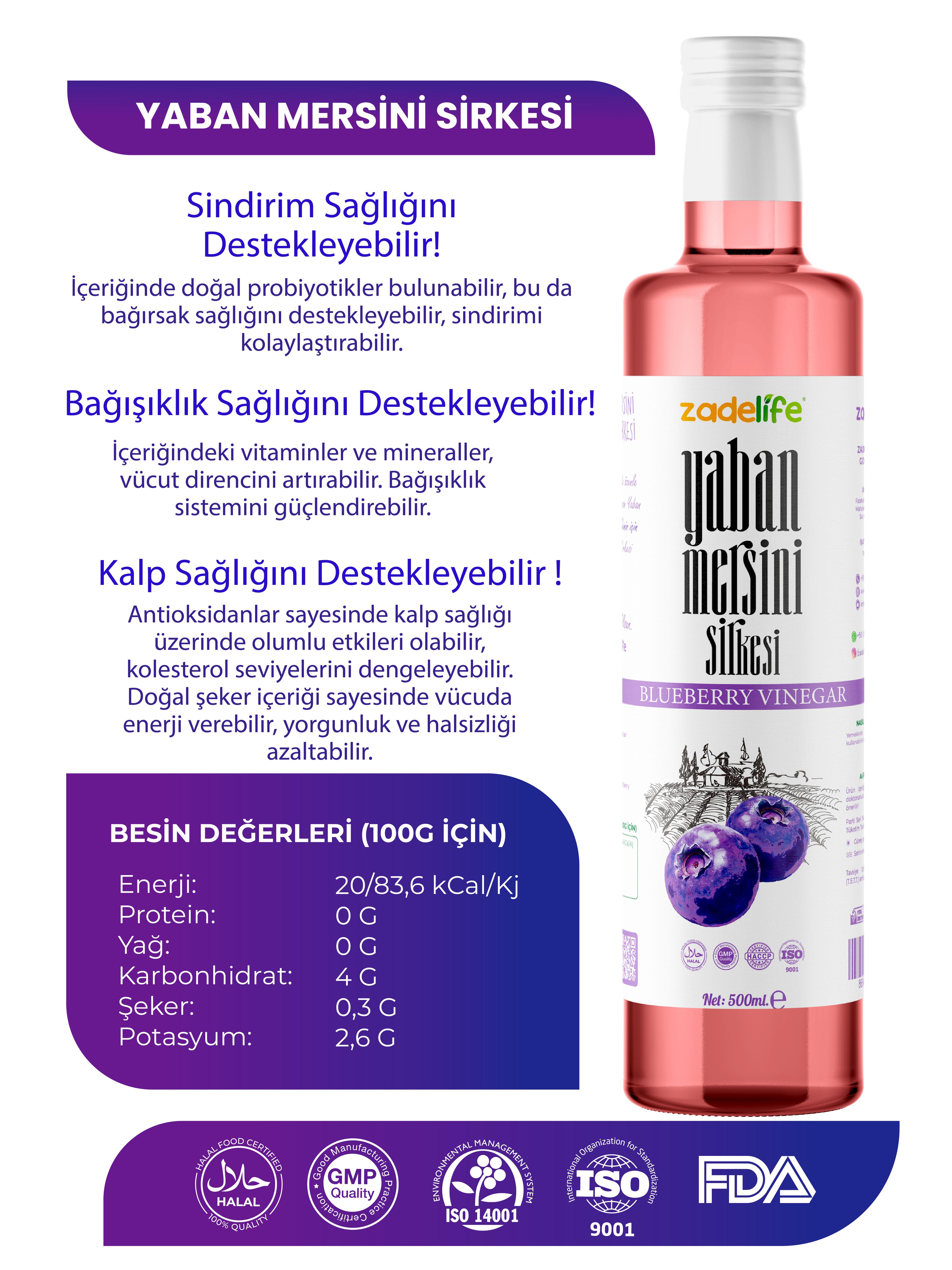 Zadelife® Yaban Mersini Sirkesi 500 Ml