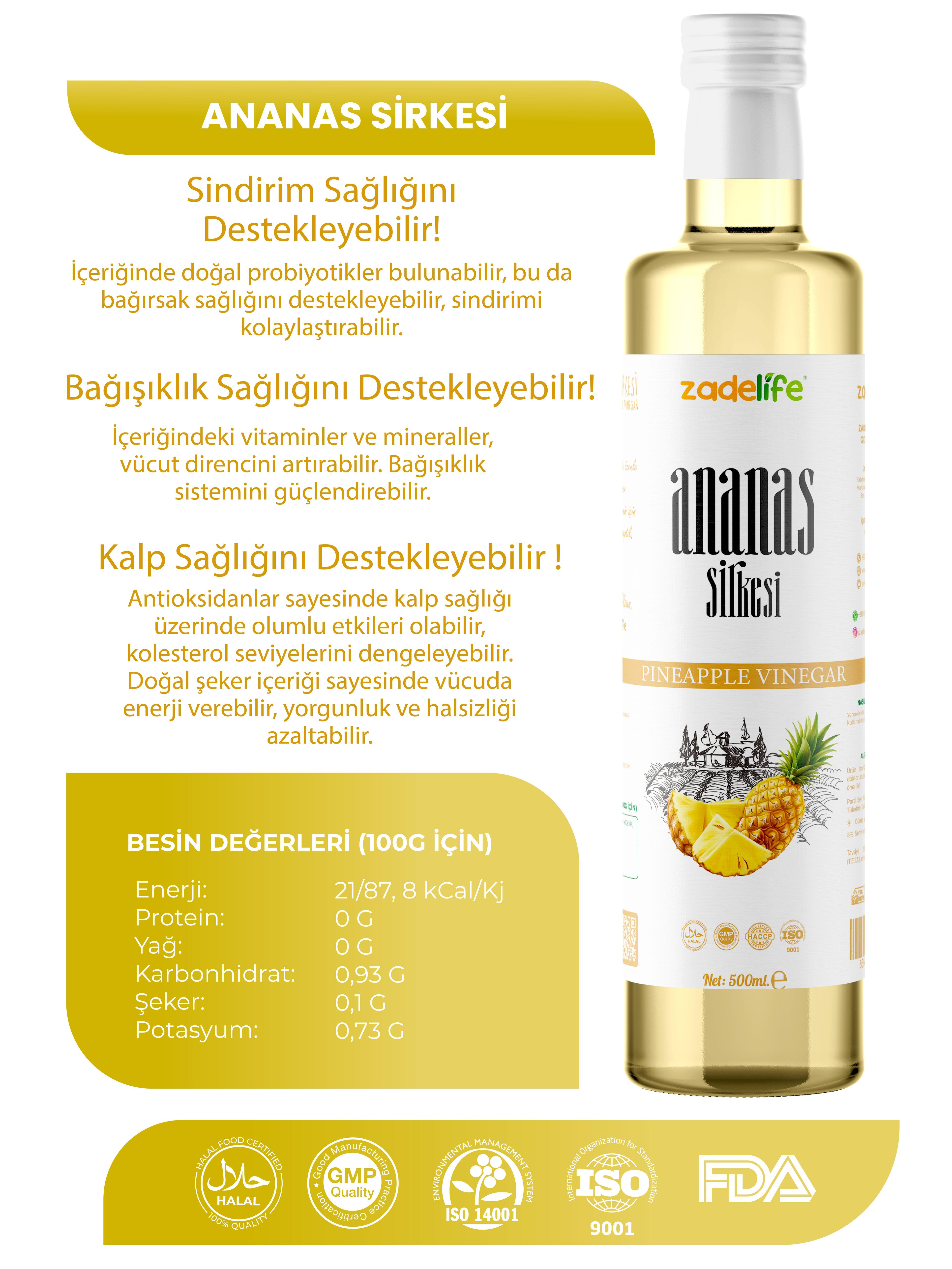 Zadelife® Ananas Sirkesi 500 Ml