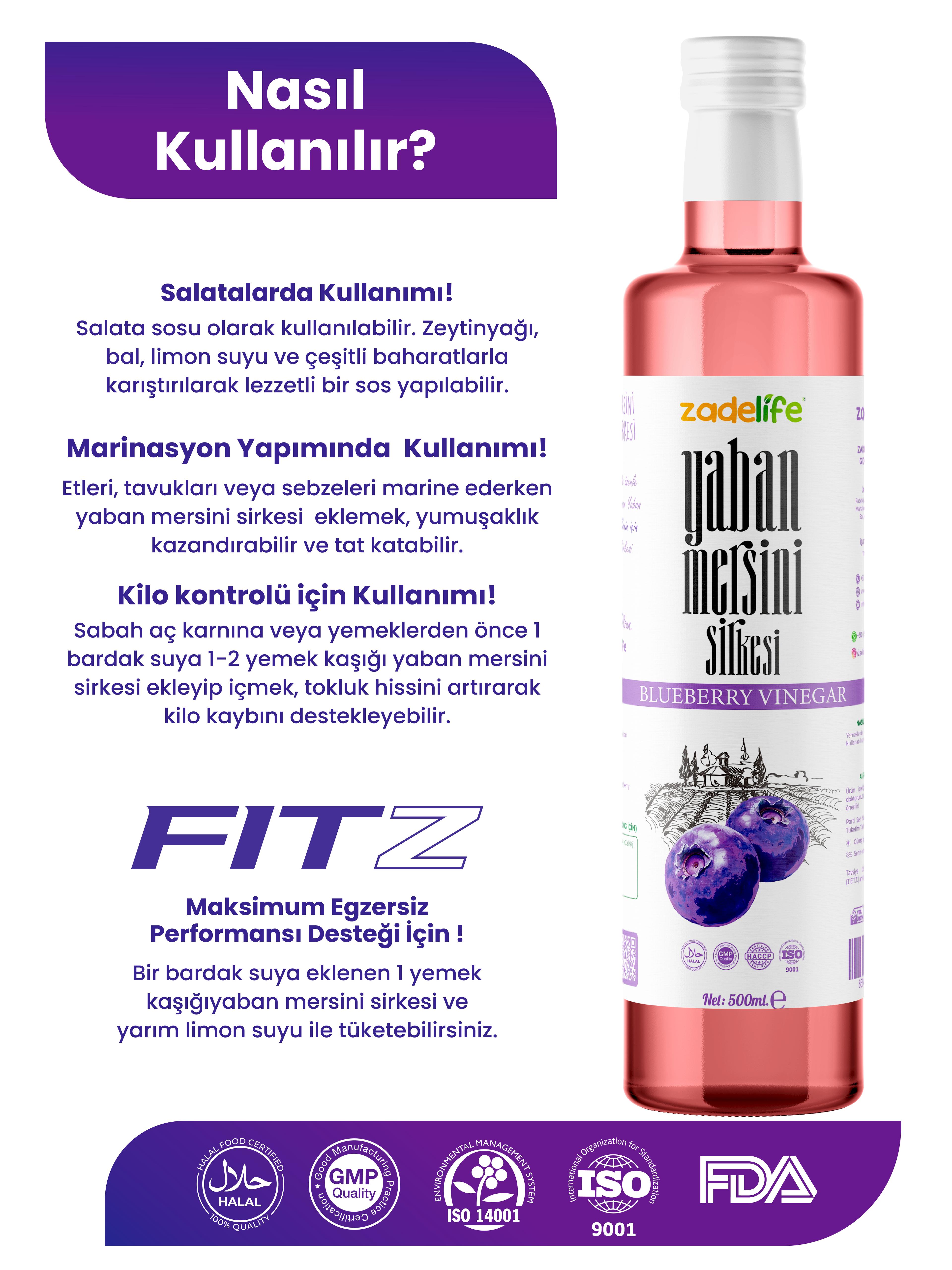 Zadelife® Yaban Mersini Sirkesi 500 Ml