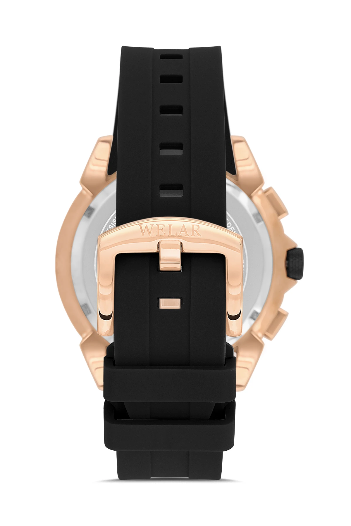 WEL5258-4 Siyah Kadran Ve Silikon Kordon Gold Kaplama Erkek Kol Saati