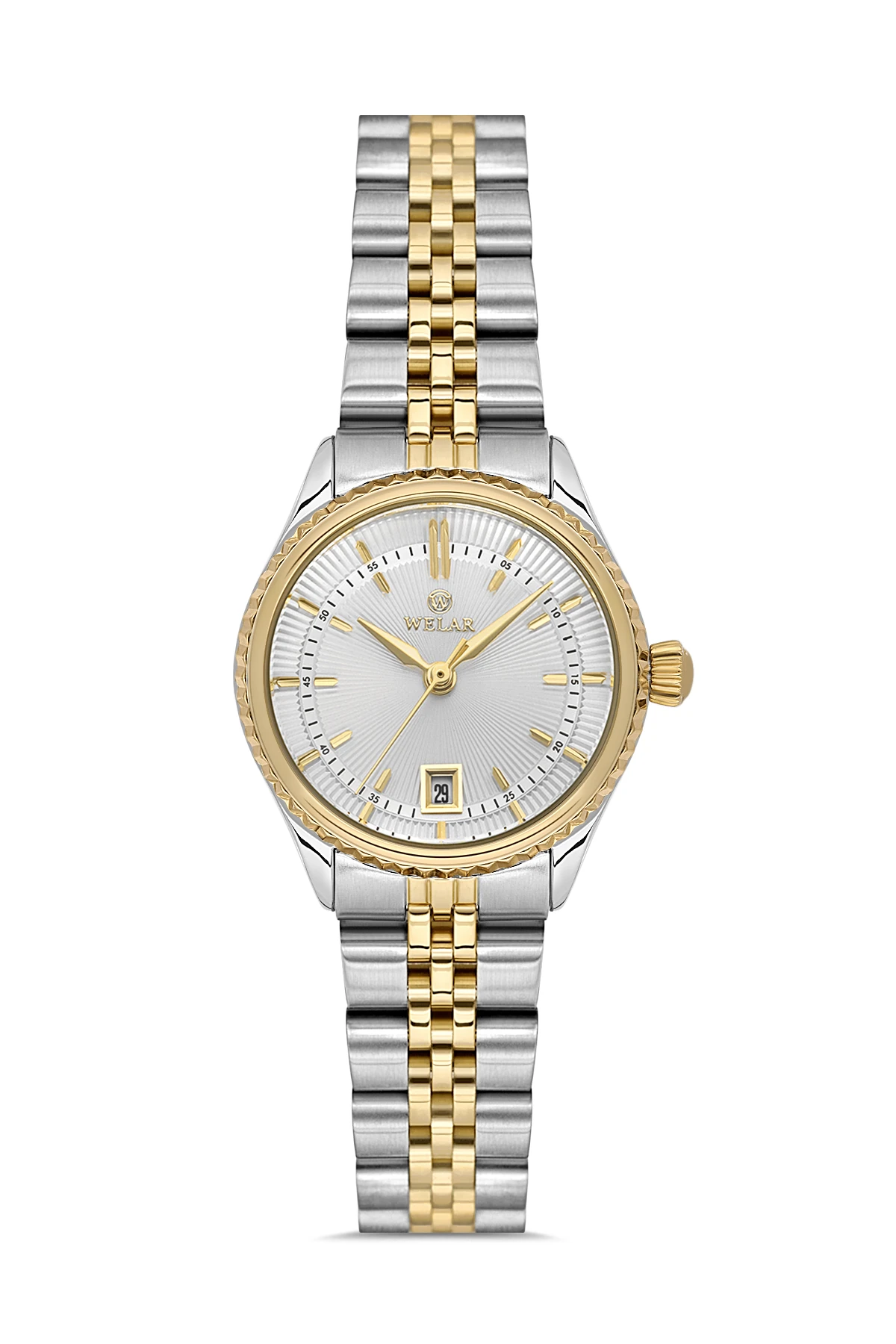 Wel 2511-2 Kadın Kol Saati – Çelik Kasa & Kordon, Takvimli, Gümüş Gold Renk,Su Geçirmez