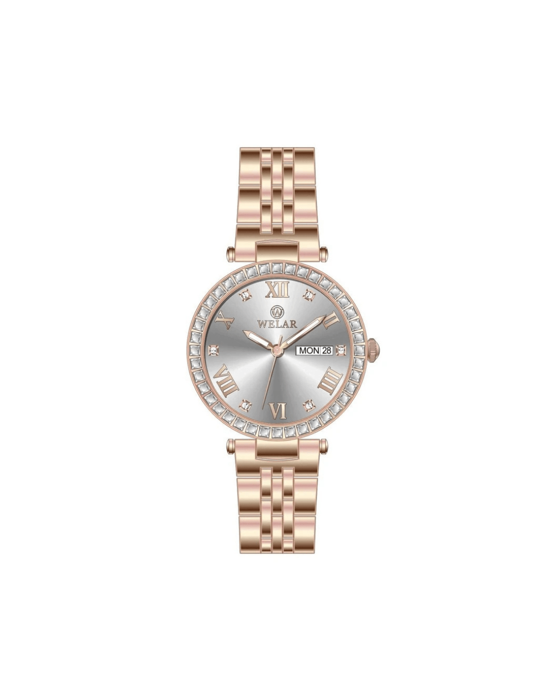 WEL3309-3 Beyaz Kadran ve Rose Gold Kaplama Kordon Çelik Kadın Kol Saati