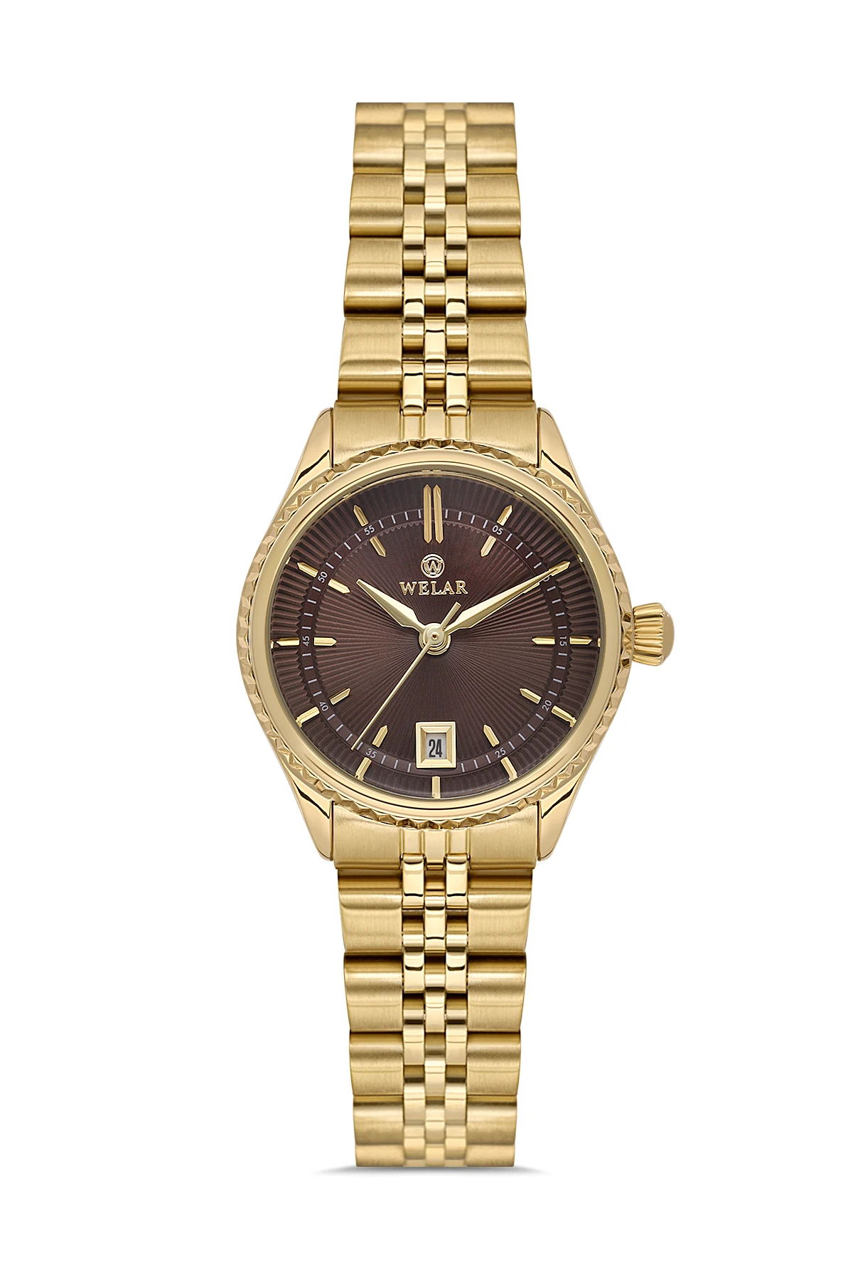 Wel 2511-5 Kadın Kol Saati – Çelik Kasa & Kordon, Takvimli, Gold Renk, 3 ATM Suya Dayanıklı