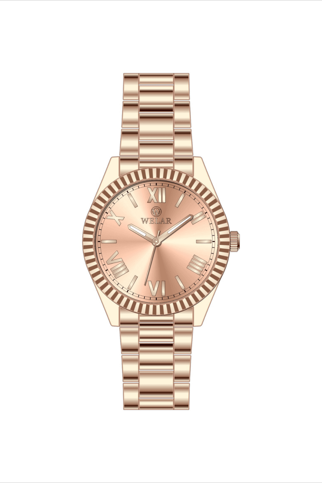 WEL3307-6 Rose Kadran ve Rose Gold Kaplama Kordon Çelik Kadın Kol Saati