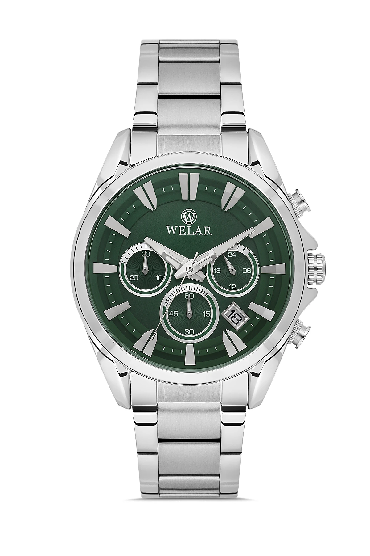 Wel2510-3 Erkek Kol Saati Kronometreli, Çelik Kasa Kordon, Su Geçirmez, Silver Renk