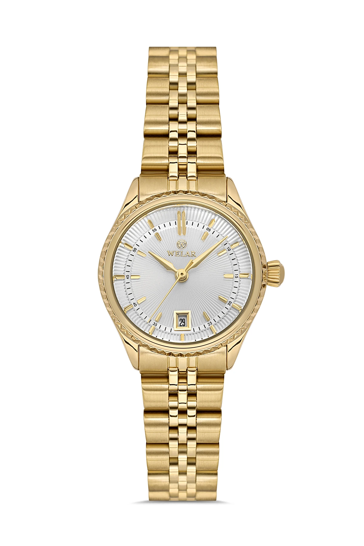 Wel 2511-6 Kadın Kol Saati – Çelik Kasa & Kordon, Takvimli, Gold Renk, 3 ATM Suya Dayanıklı
