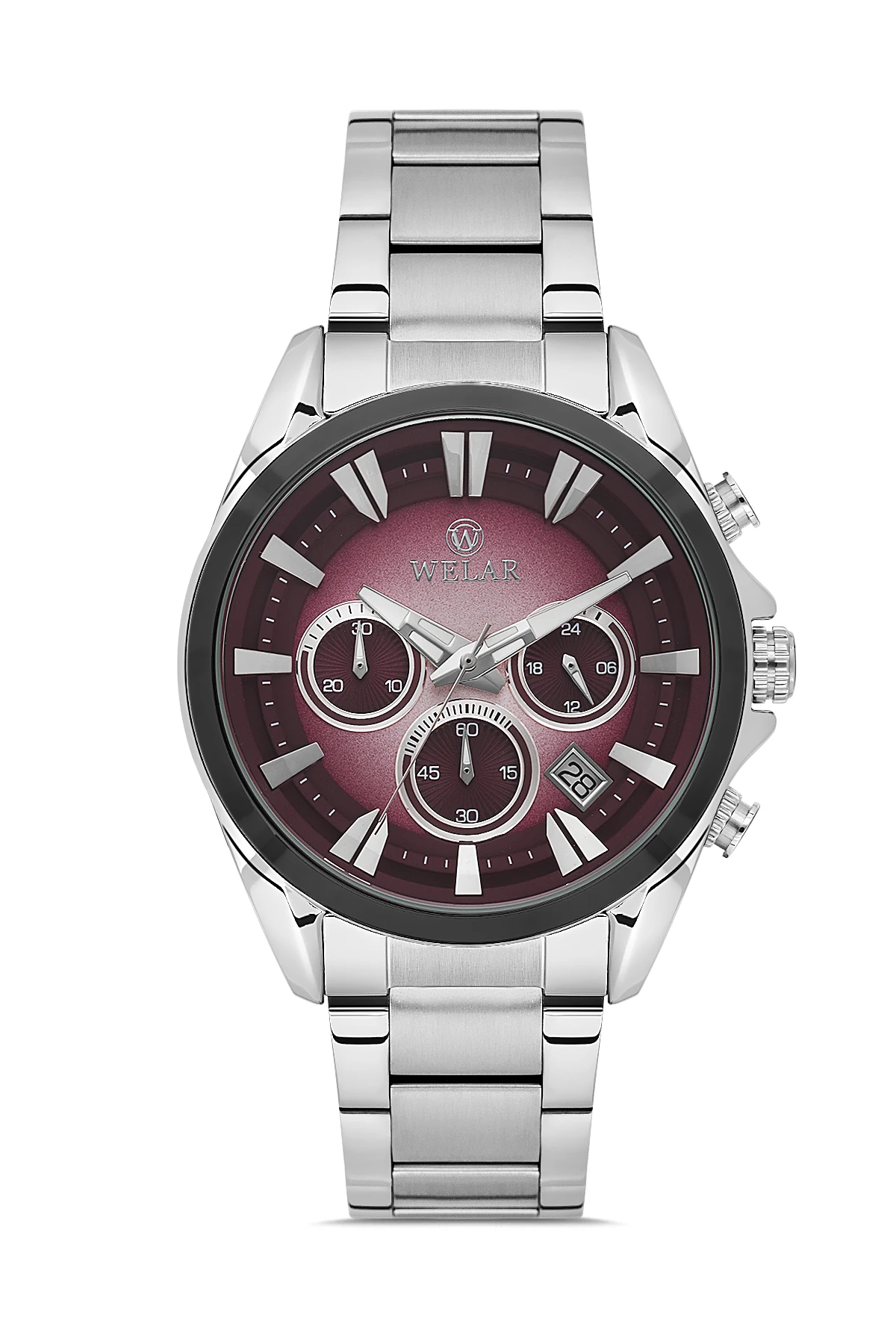 Wel2510-8 Erkek Kol Saati Kronometreli, Çelik Kasa Kordon, Su Geçirmez, Silver Renk