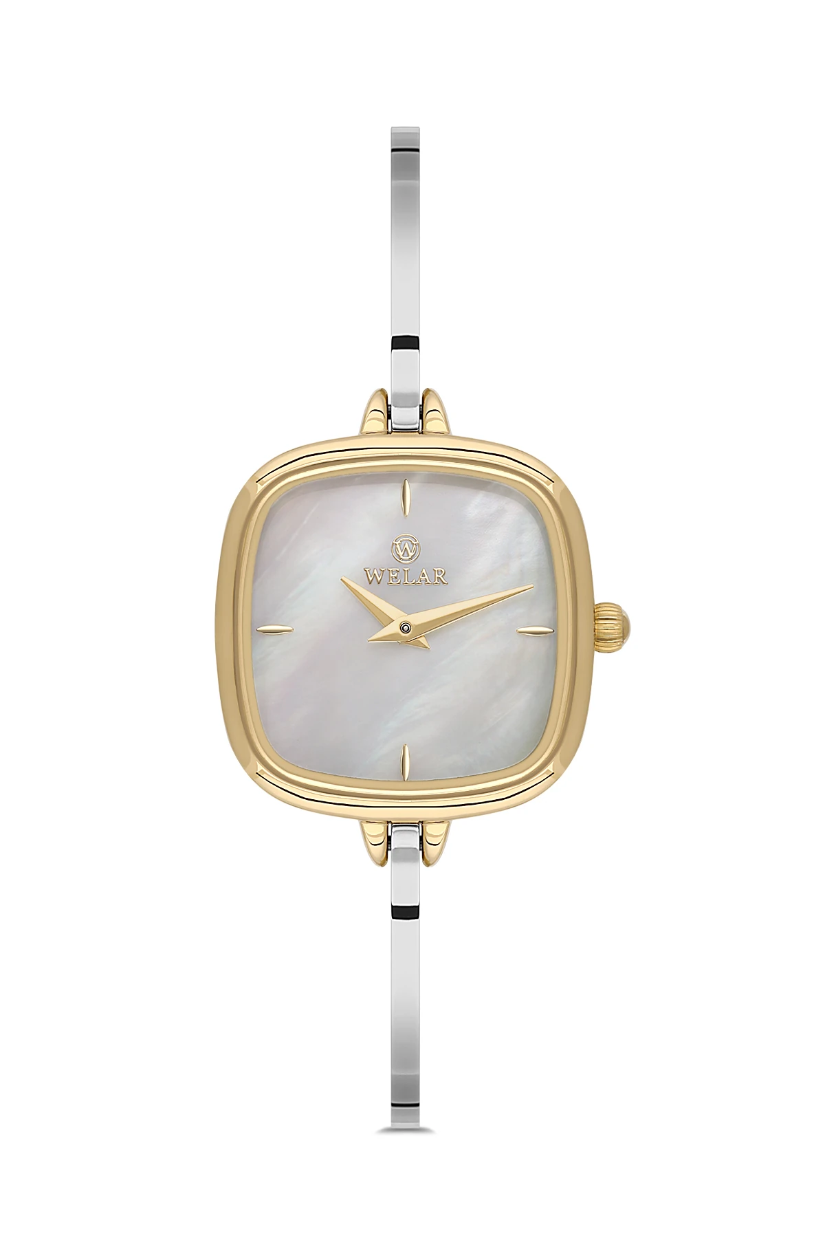 Wel 2501-4 Kadın Kol Saati –Yarım Kelepçe Model, Gold Silver Renk, 3 ATM Suya Dayanıklı