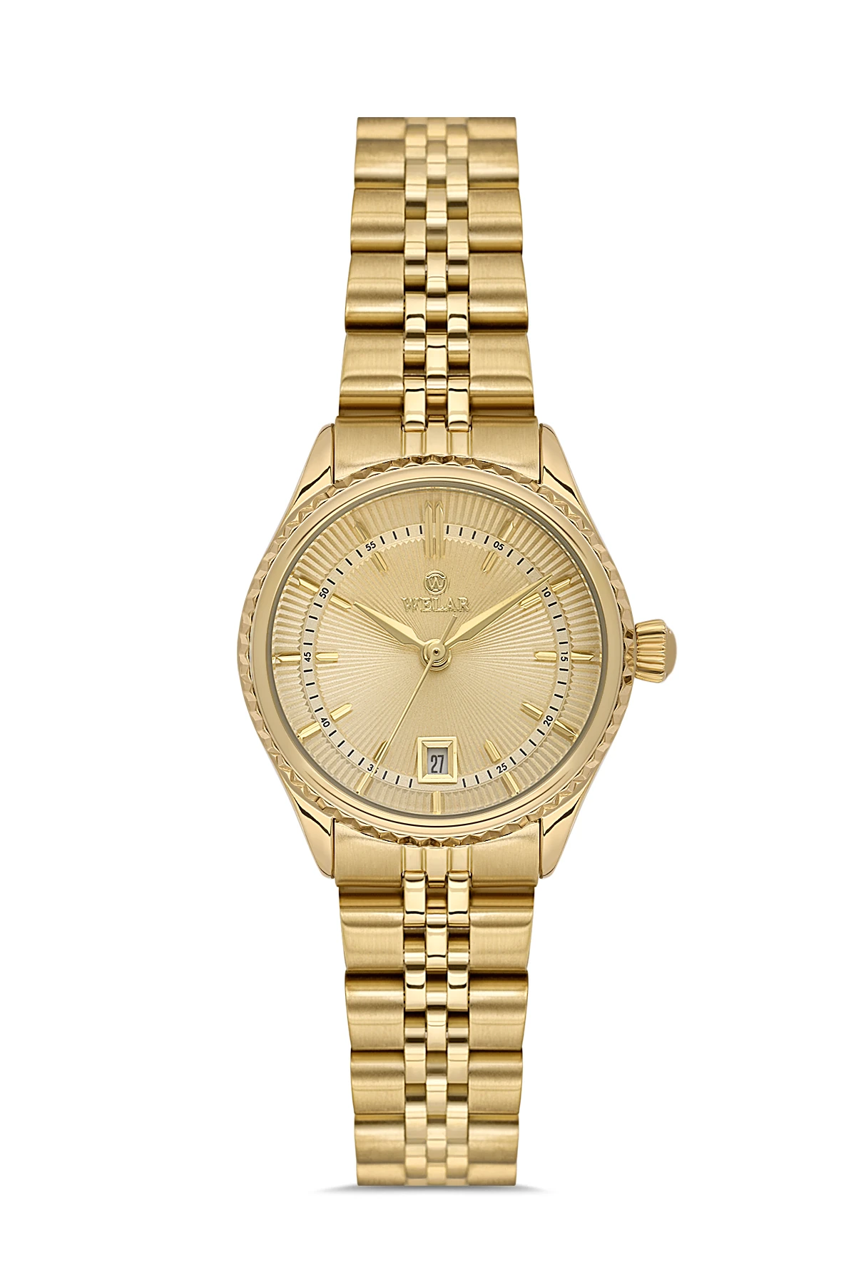 Wel 2511-4 Kadın Kol Saati – Çelik Kasa & Kordon, Takvimli, Gold Renk, 3 ATM Suya Dayanıklı