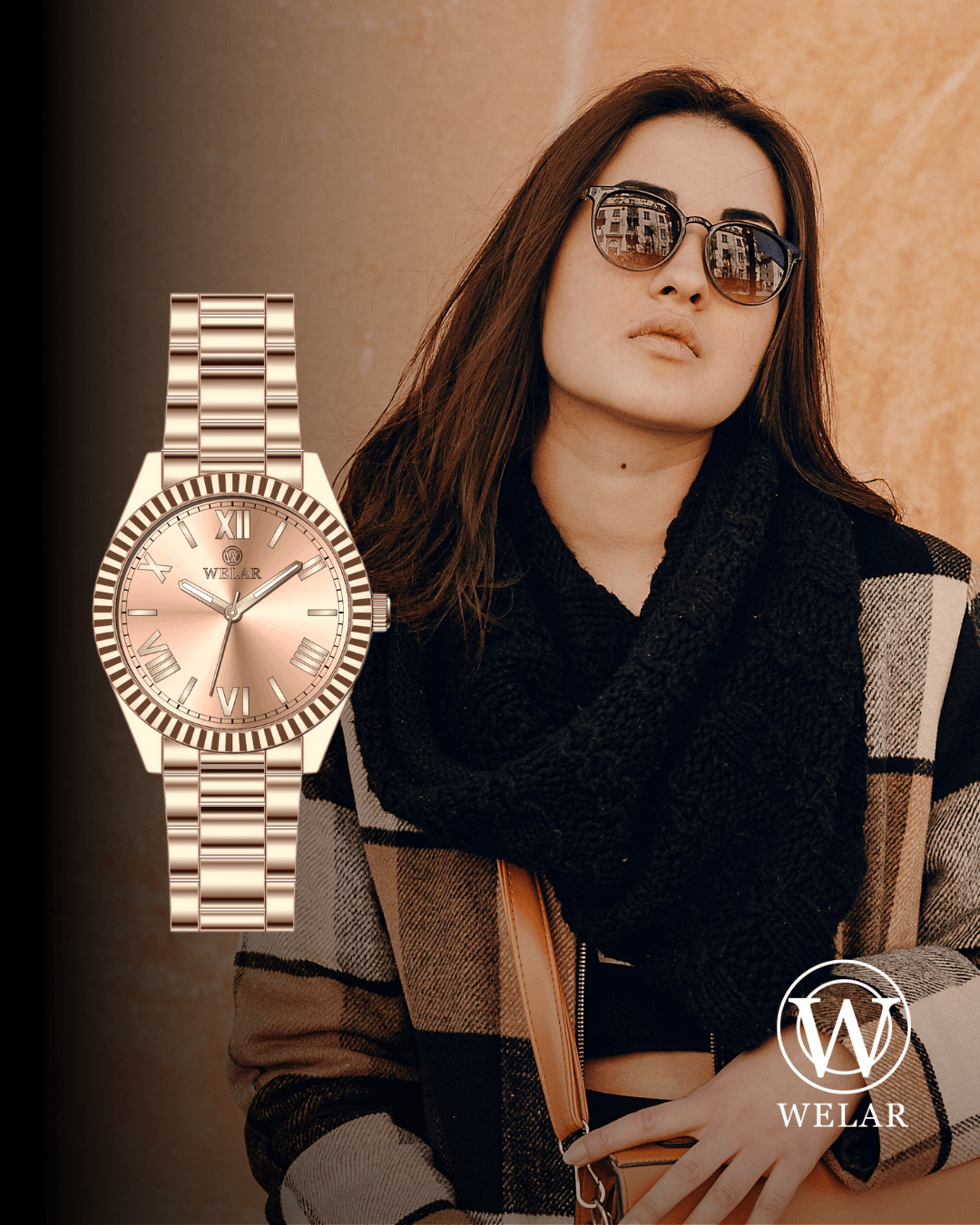 WEL3307-6 Rose Kadran ve Rose Gold Kaplama Kordon Çelik Kadın Kol Saati